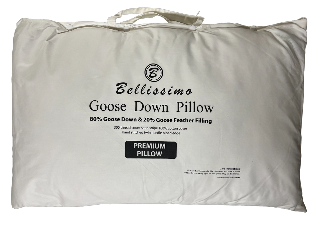 Bellissimo Home Hungarian White Goose Down Pillow, 100% Down Filled with Cotton Case