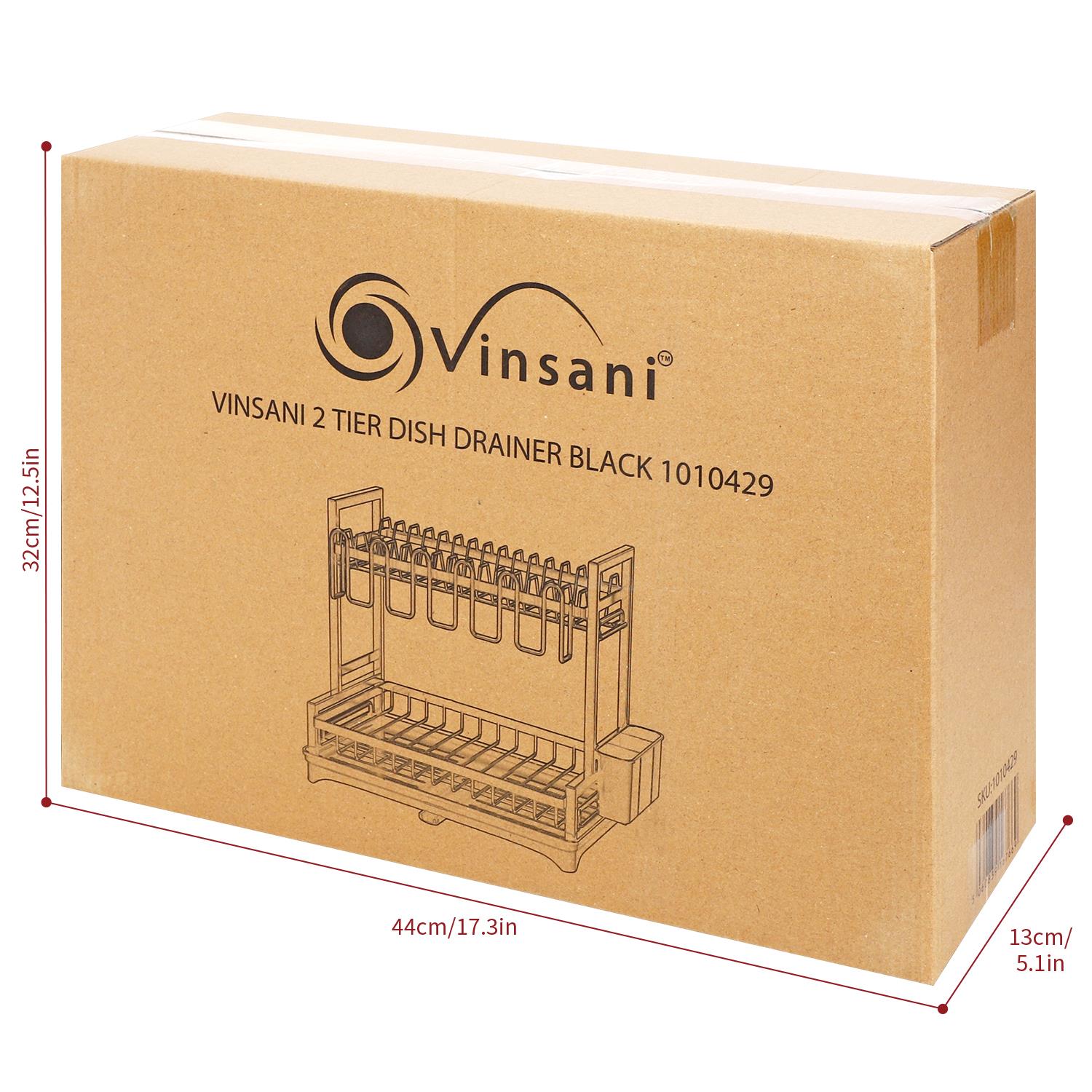 VINSANI 2 Tier Detachable Dish Drainer Black