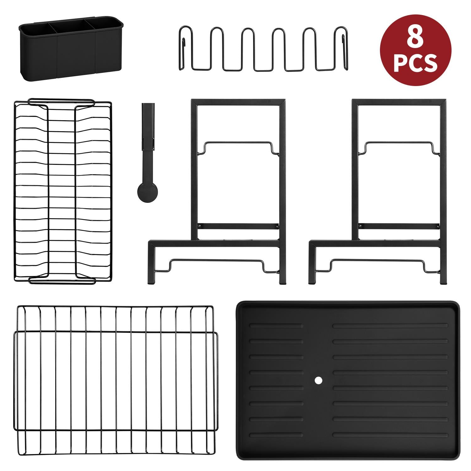 VINSANI 2 Tier Detachable Dish Drainer Black