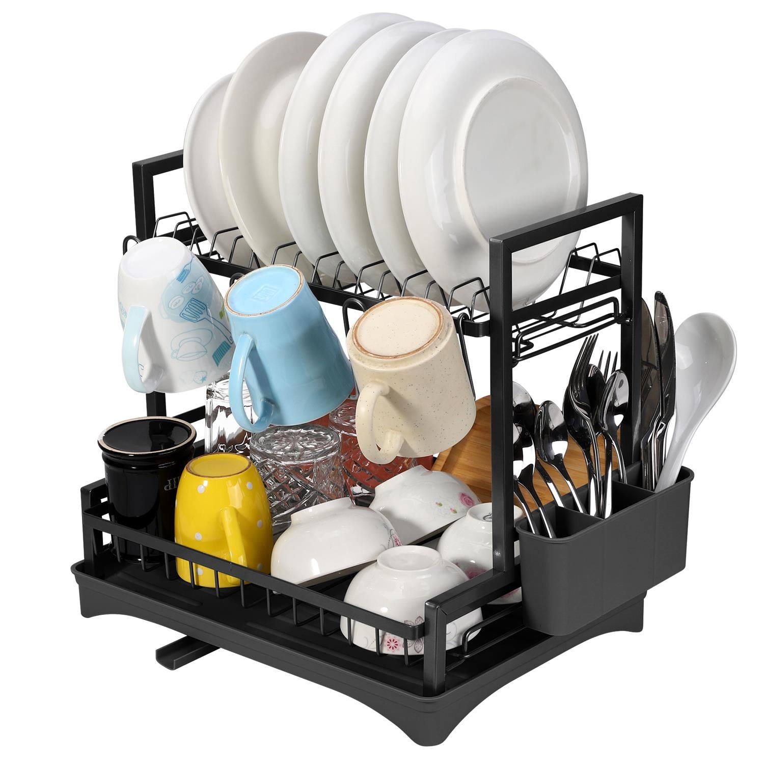 VINSANI 2 Tier Detachable Dish Drainer Black