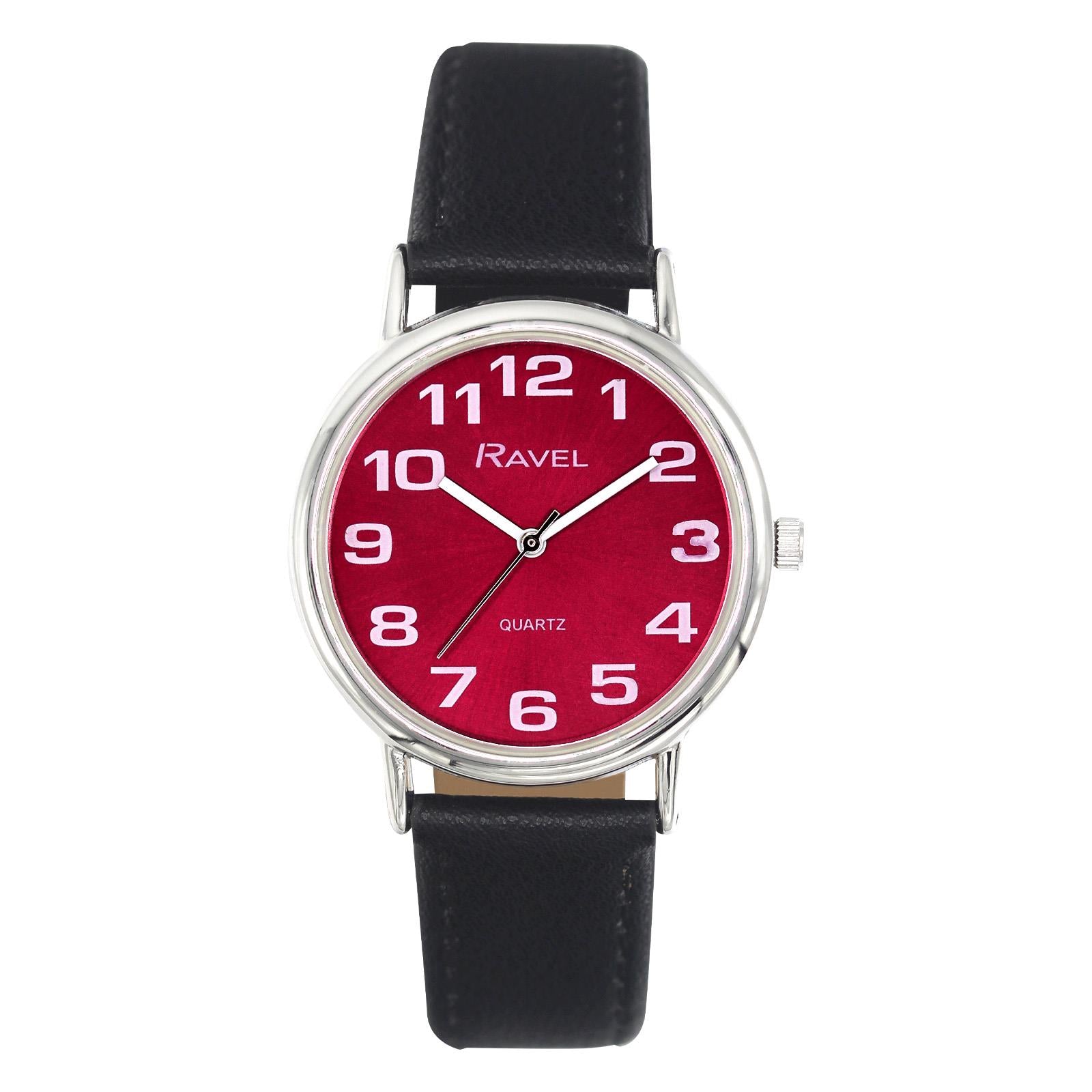 Ravel Unisex Classic Red Dial Black Leather Strap Watch R0105.51.1