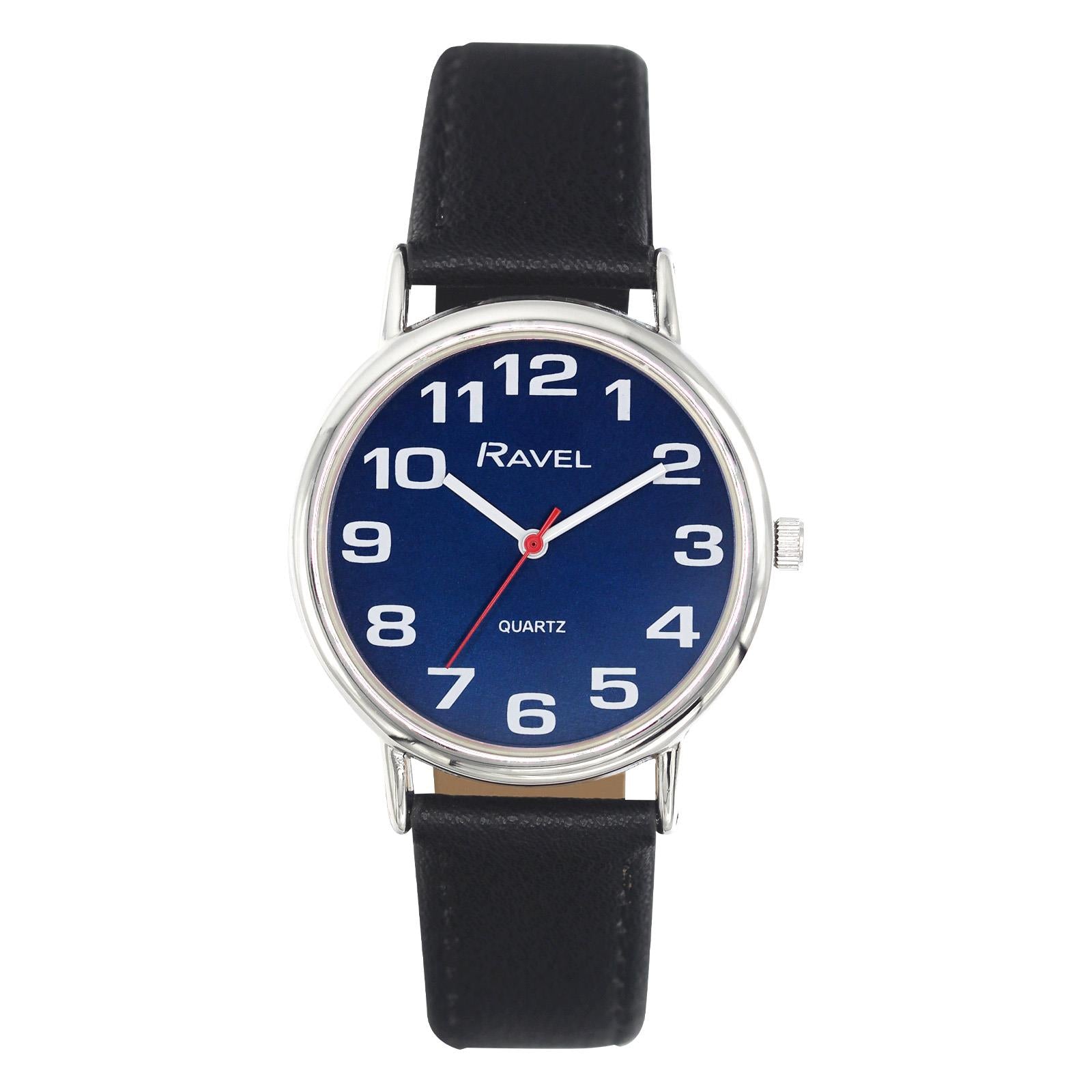 Ravel Unisex Classic Blue Dial Black Leather Strap Watch