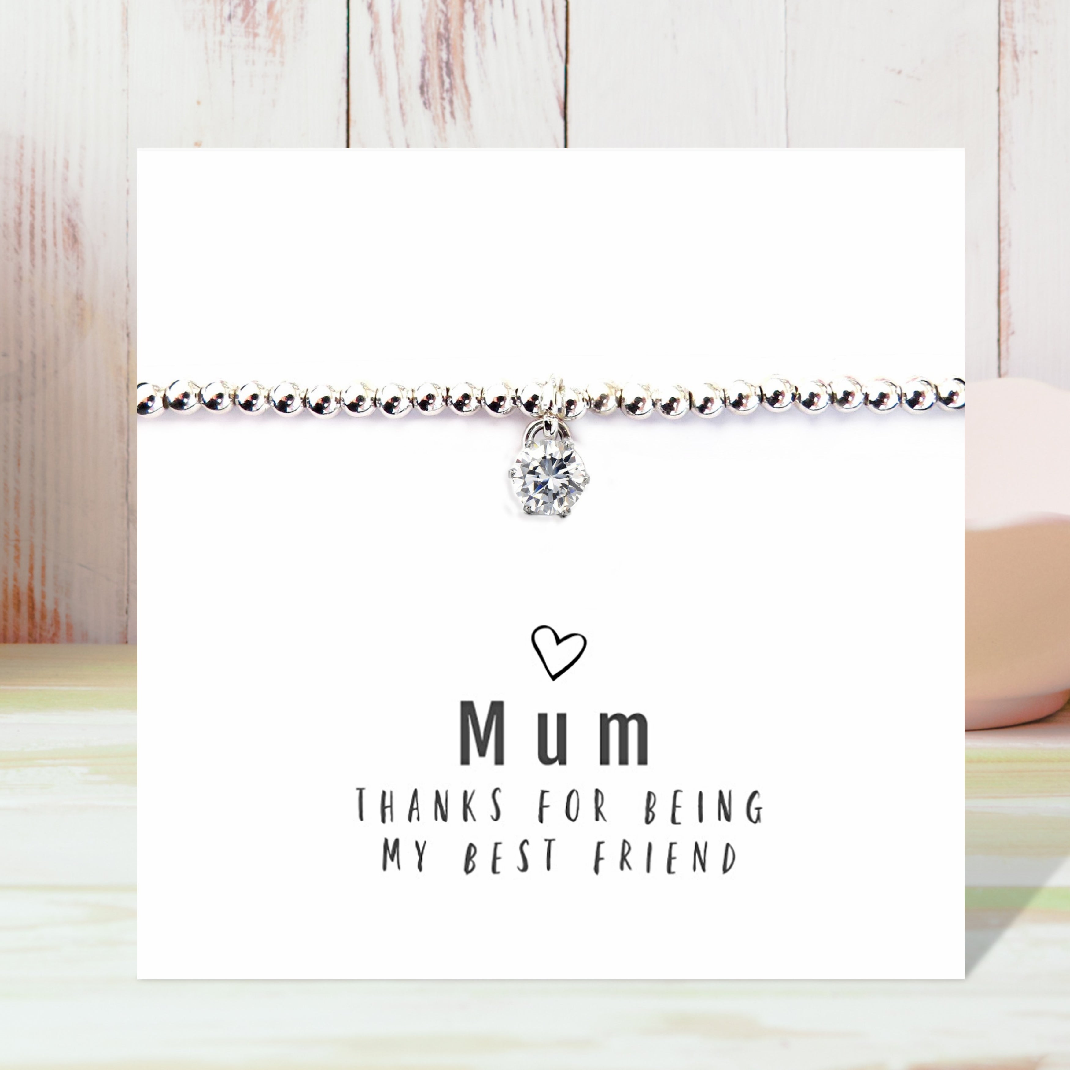 Mum Thanks For Being My Best Friend Cubic Zirconia Charm Bracelet with Message Card