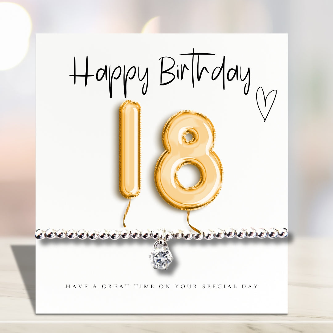 18th Birthday Gold Balloons Bracelet & Message Card Gift
