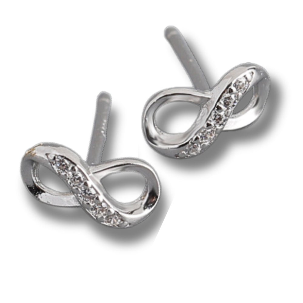 Sterling Silver Diamante Infinity Stud Earrings