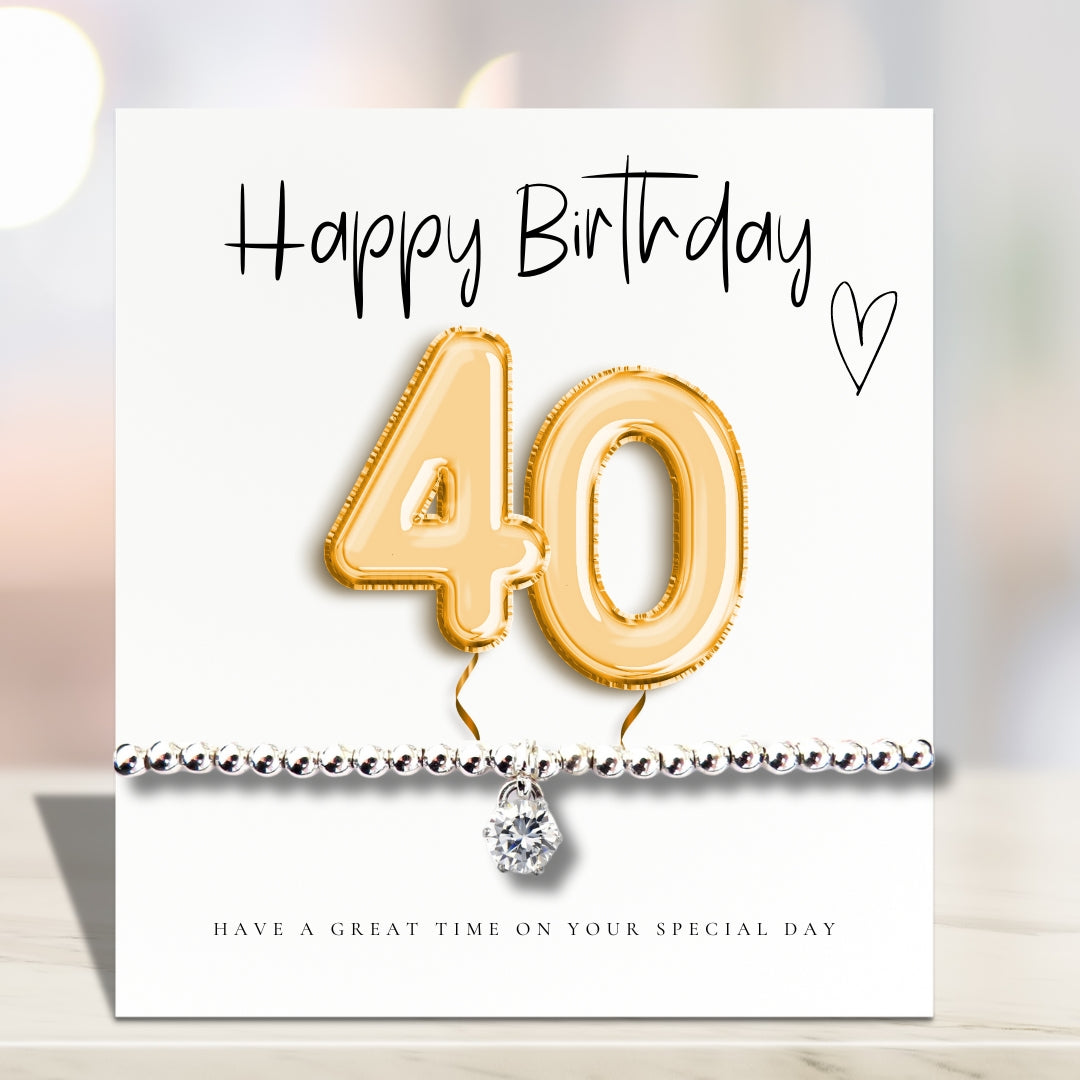40th Birthday Gold Balloons Bracelet & Message Card Gift