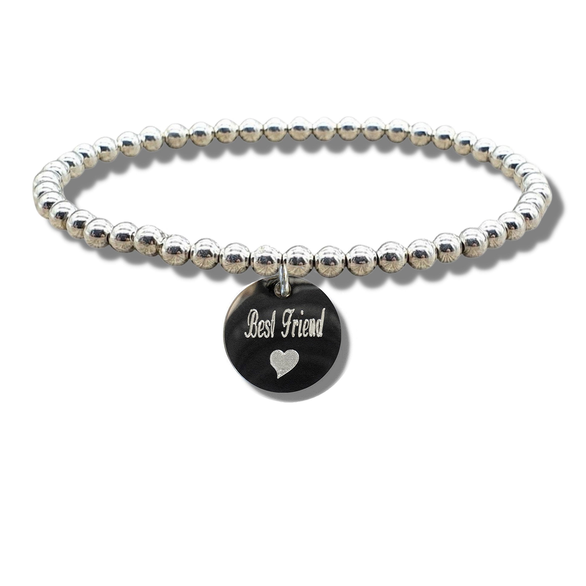 Best Friend Engraved Heart Disc Silver Beaded Bracelet