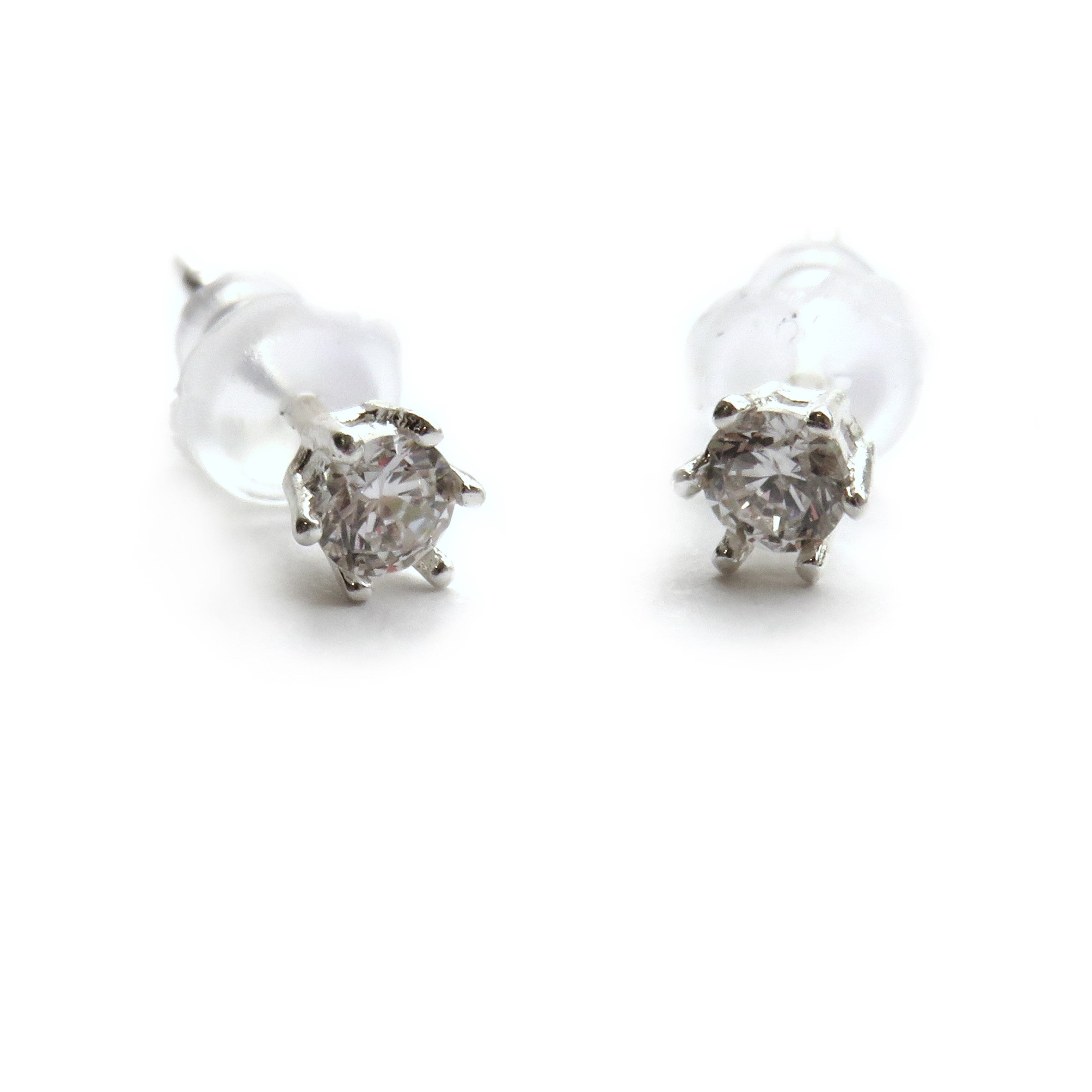 Sterling Silver Clear Crystal Stud Earrings 4mm