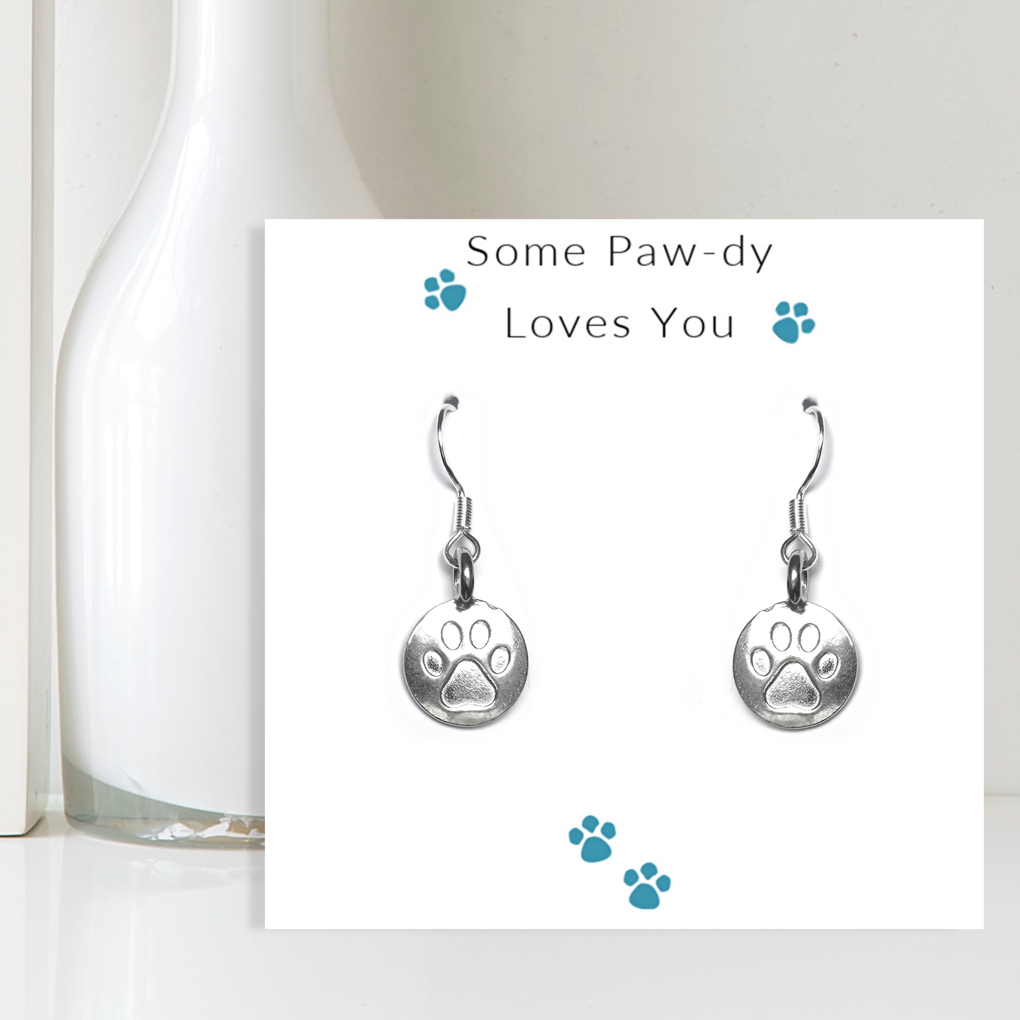 Paw Print Charm Earrings on Message Card - Some Paw-dy Loves You