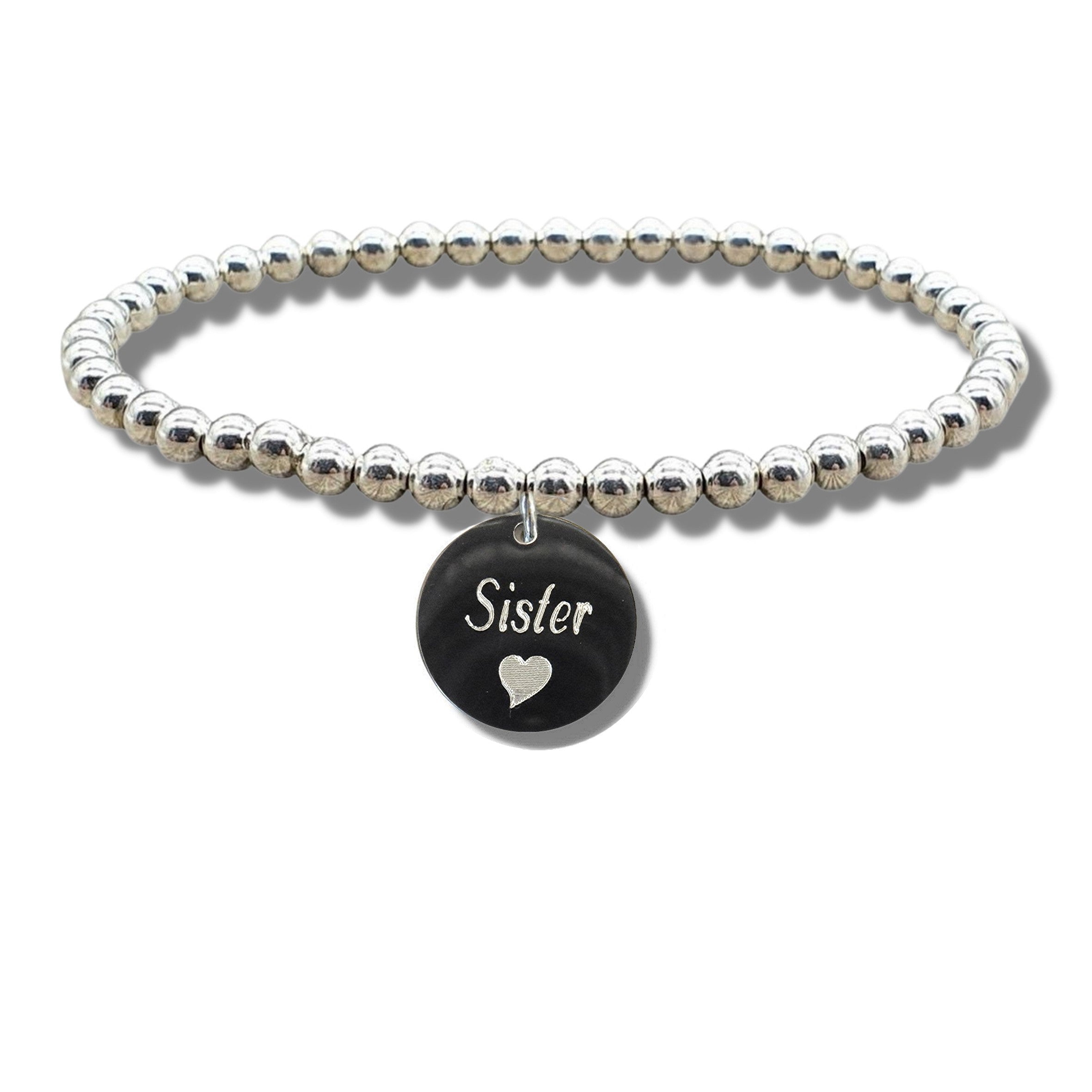 Engraved Sister Heart Disc Bracelet