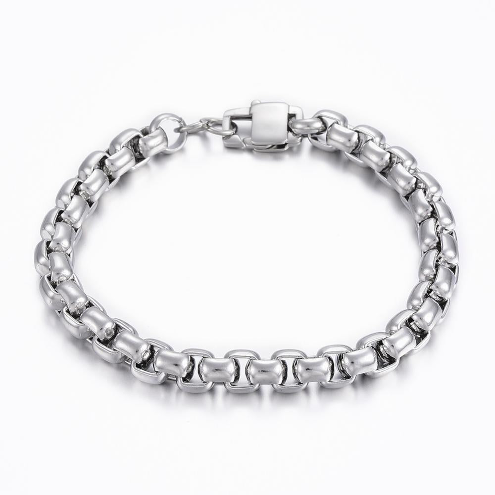 Men's Stainless Steel Silver 8mm Chunky Box Chain Bracelet