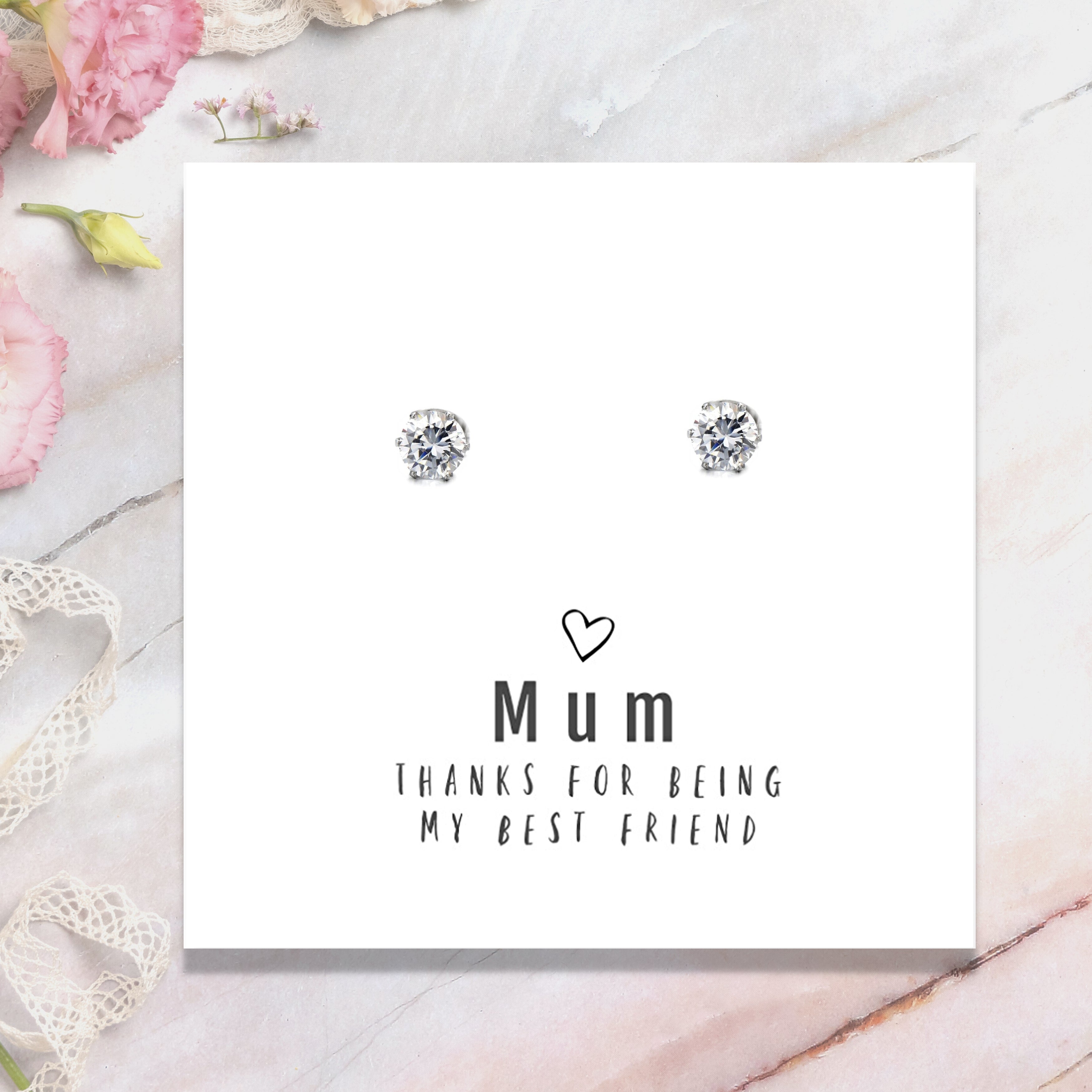 Mum Best Friend Cubic Zirconia Stud Earrings with Message Card