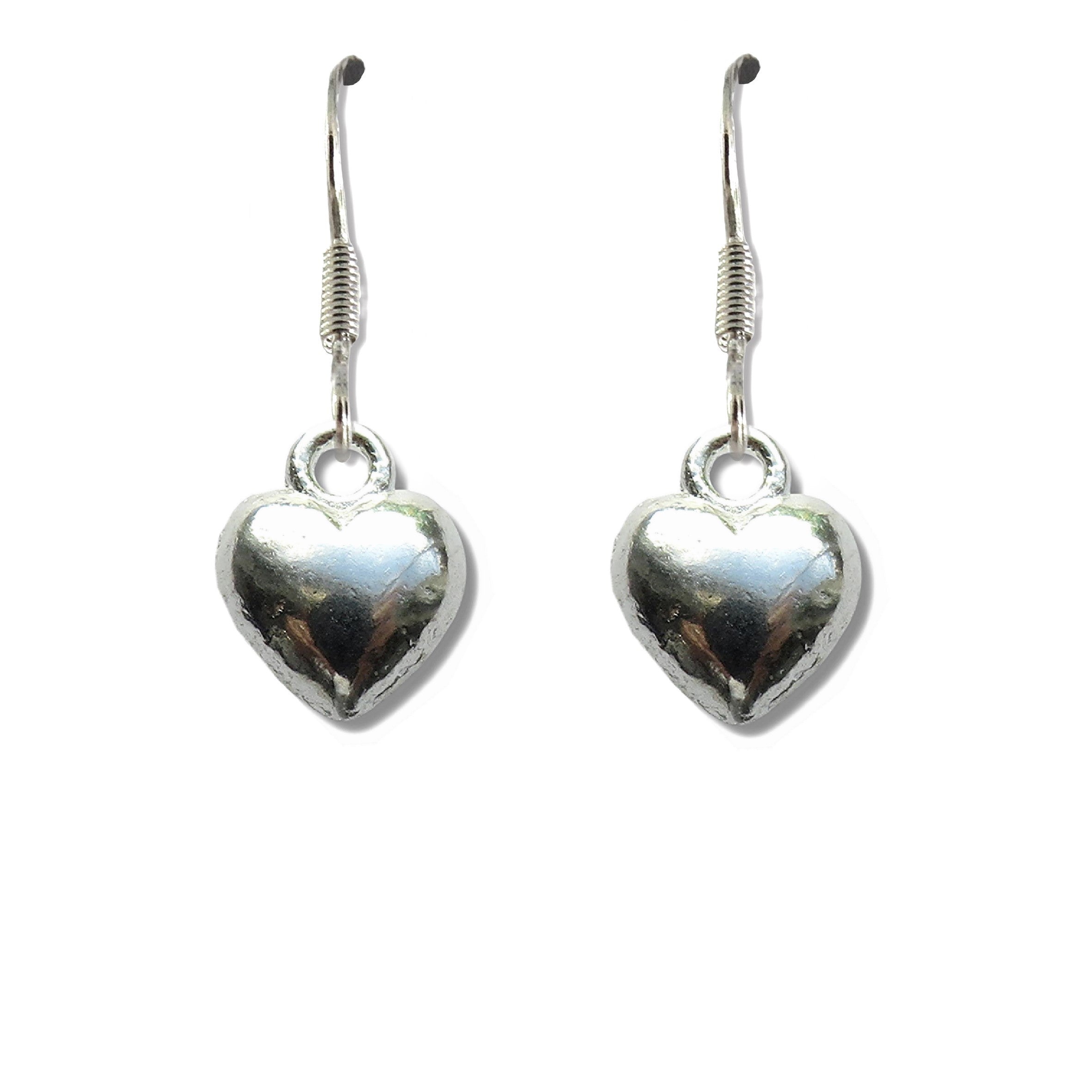Sterling Silver Plated Heart Charm Drop Earrings