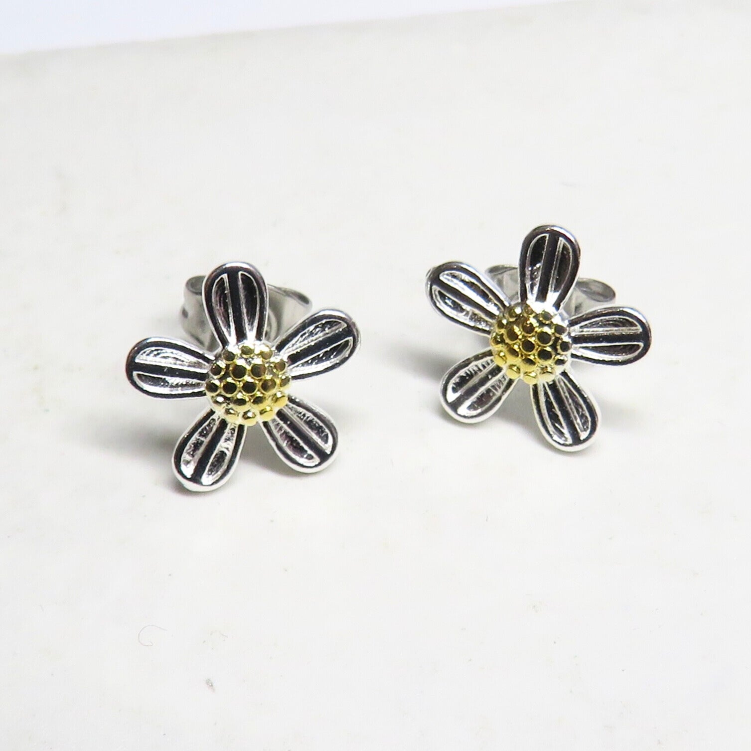 Sterling Silver Plated Daisy Stud Earrings