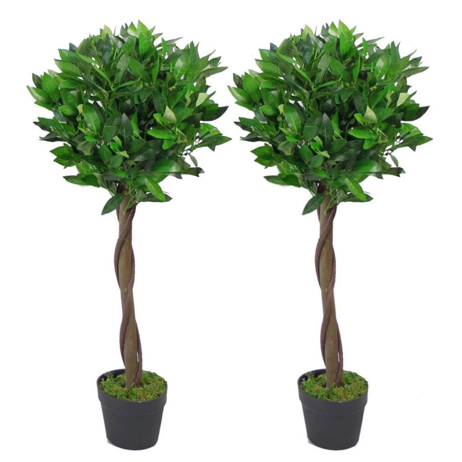 Leaf Design UK Pair of Artificial Bay Topiary Ball Trees, 90cm, Wired Stems, Realistic Foliage