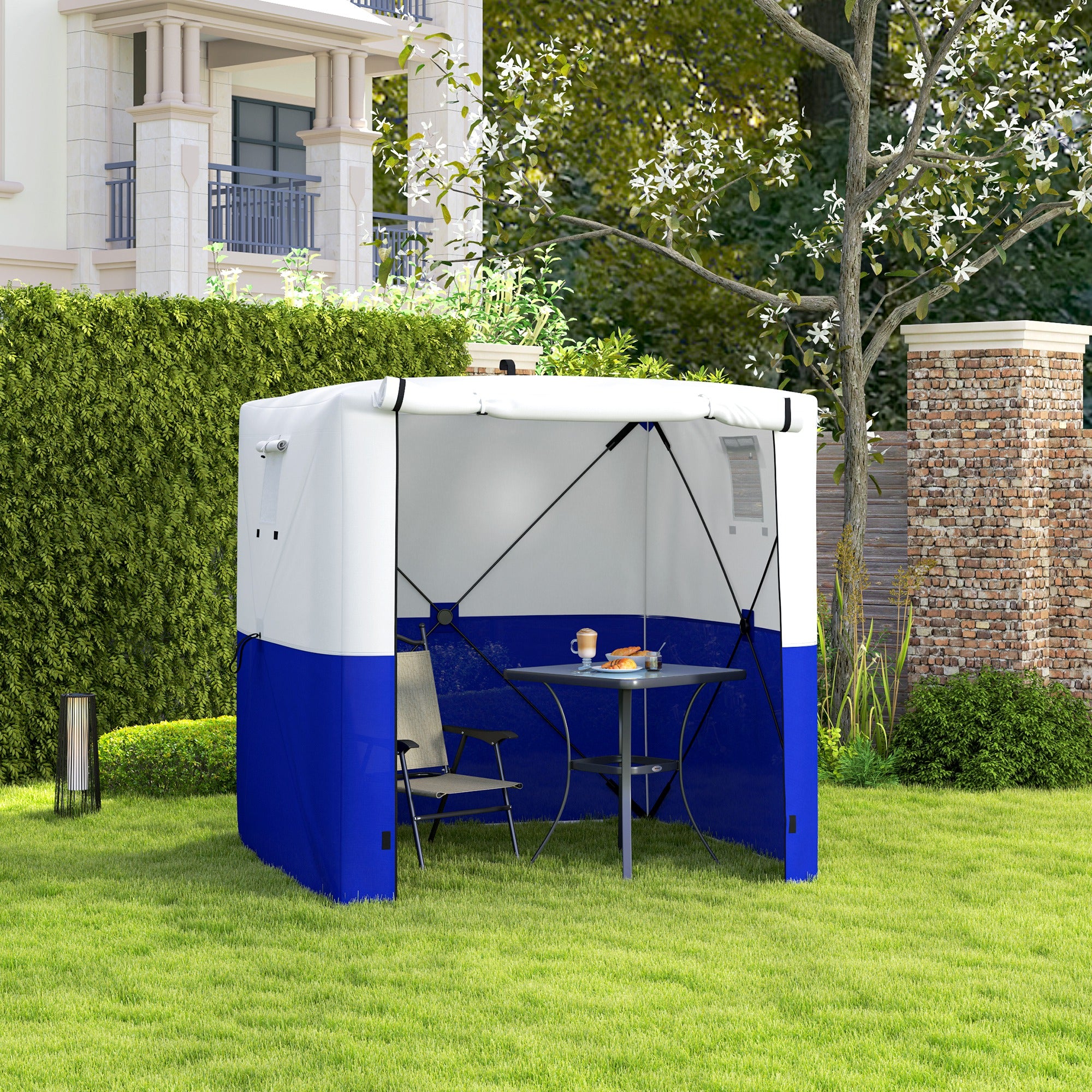 Outsunny 2x2m Pop Up Gazebo with Sides, Mesh Windows, Blue