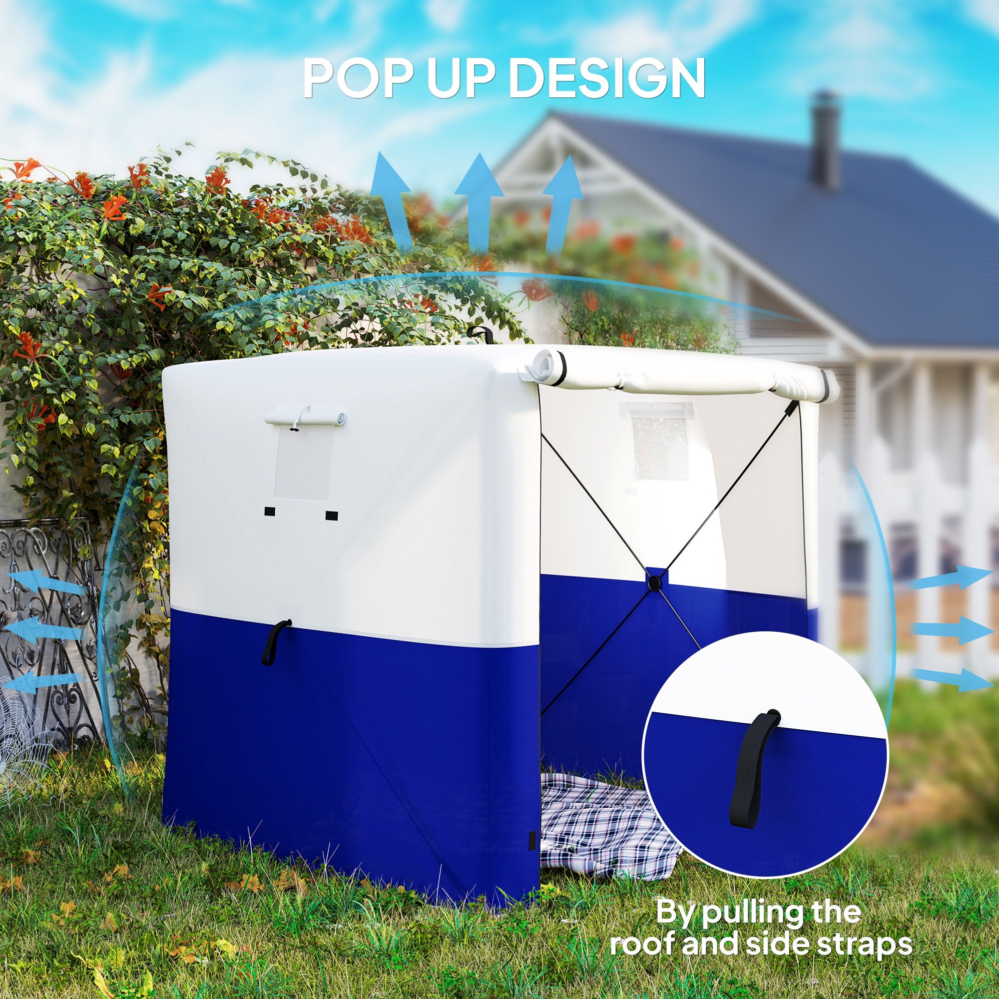 Outsunny 2x2m Pop Up Gazebo with Sides, Mesh Windows, Blue