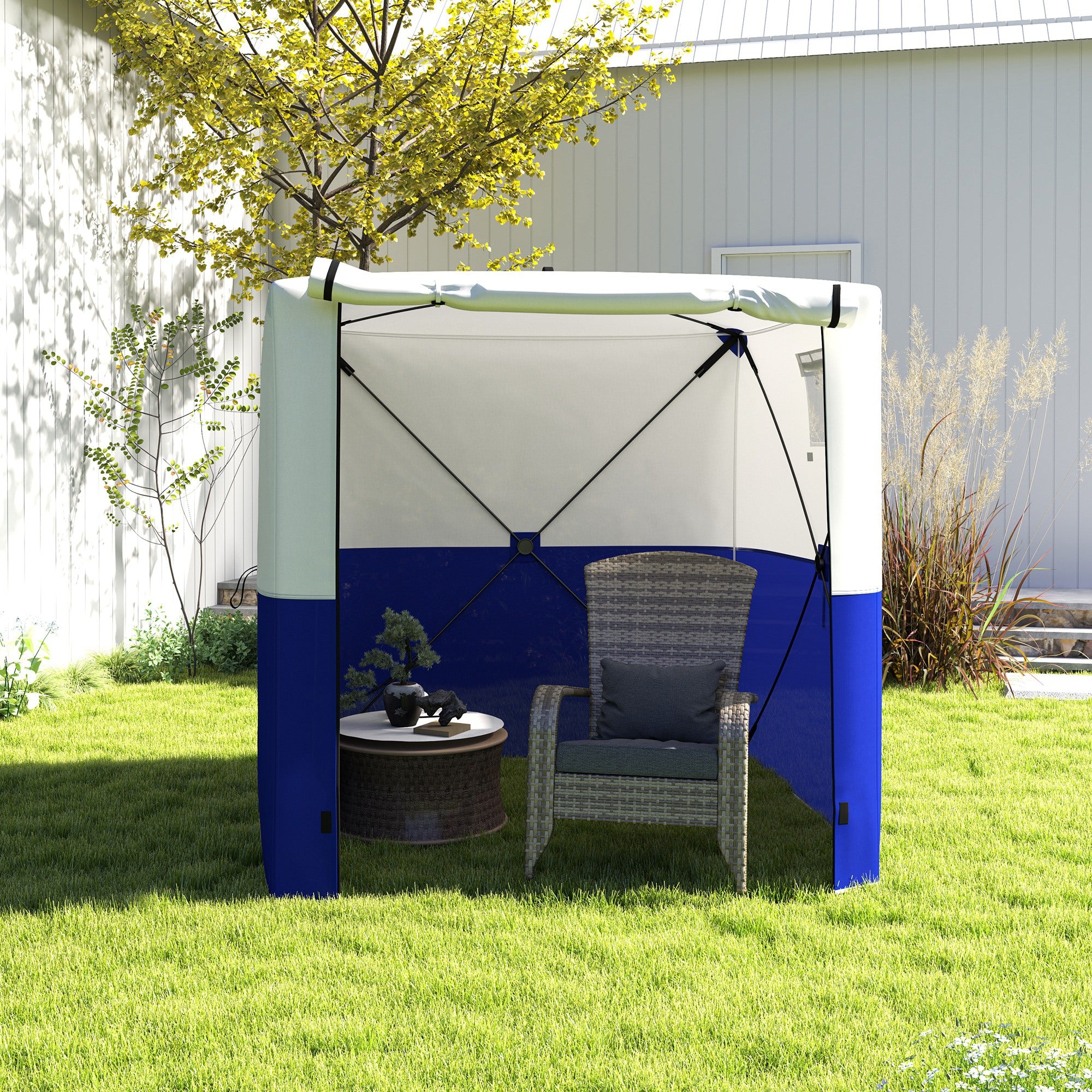 Outsunny 2x2m Pop Up Gazebo with Sides, Mesh Windows, Blue