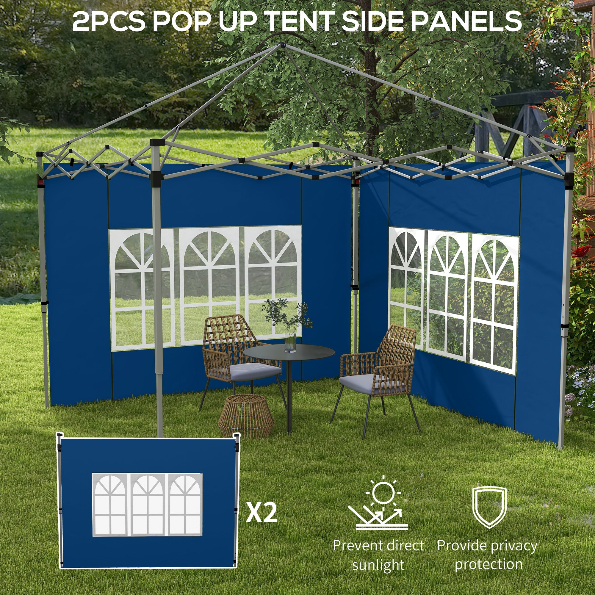 Outsunny Gazebo Side Panels for 3x3/3x4m Pop Up Gazebo, 2 Pack, Blue