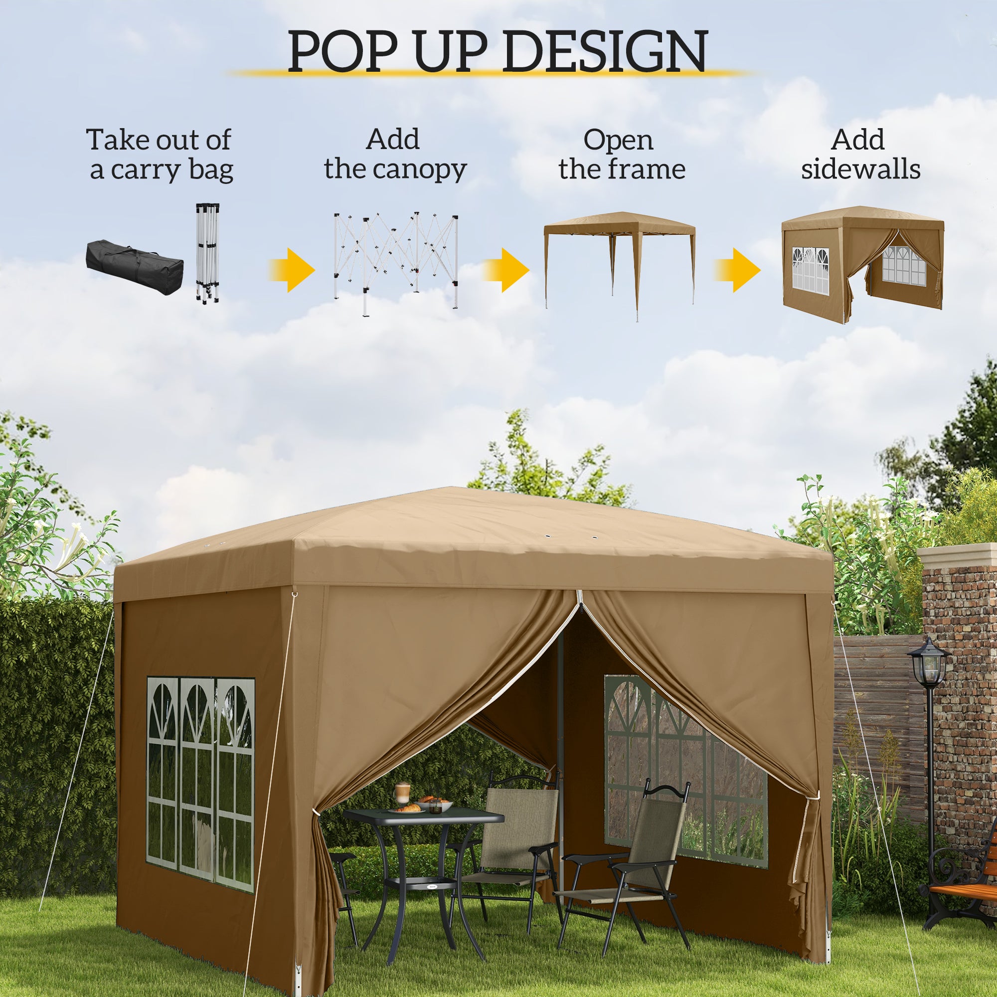 Outsunny 3x3m Pop Up Gazebo with 4 Side Walls & Carry Bag