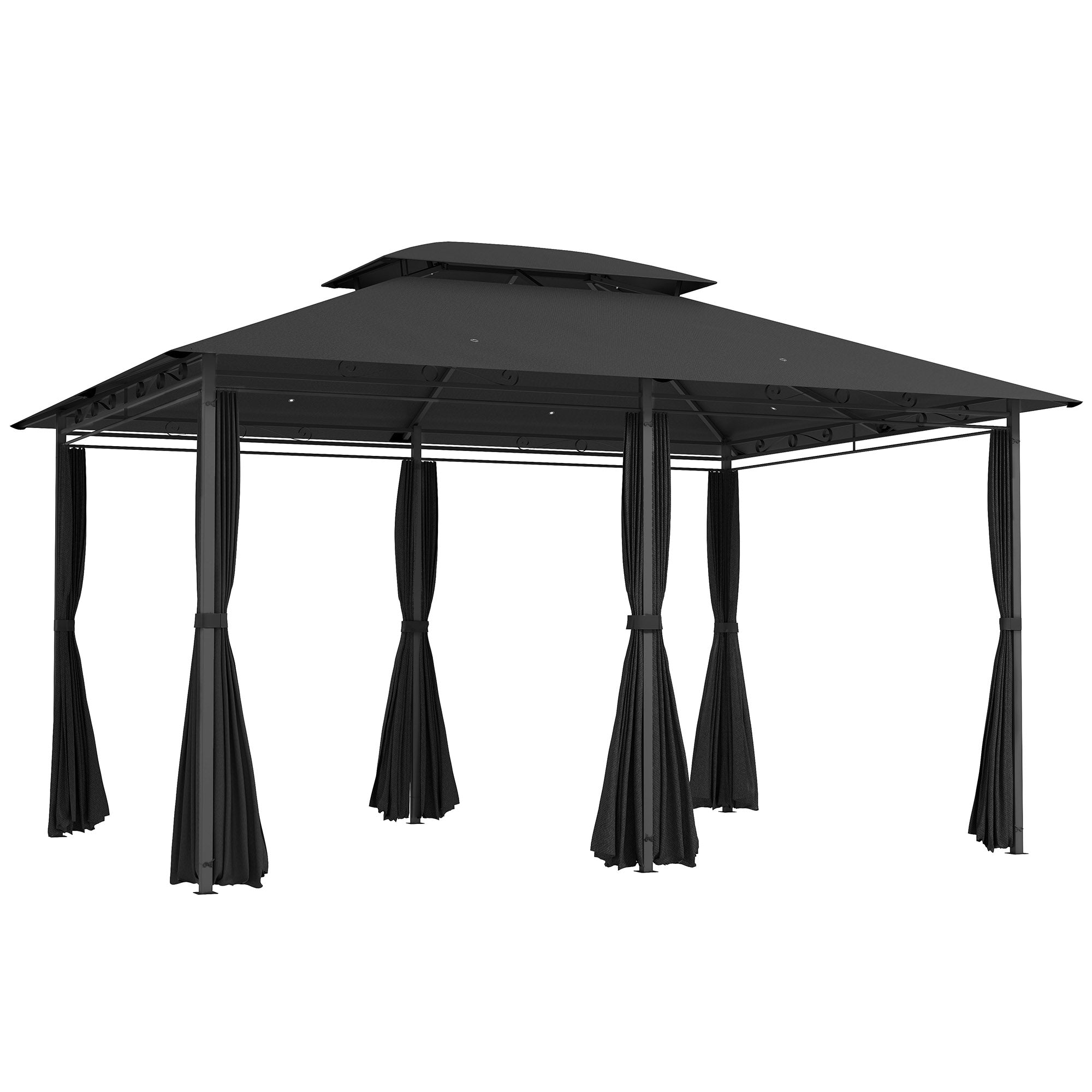Outsunny 3x4m Outdoor Gazebo with Curtains, Two-Tier Roof