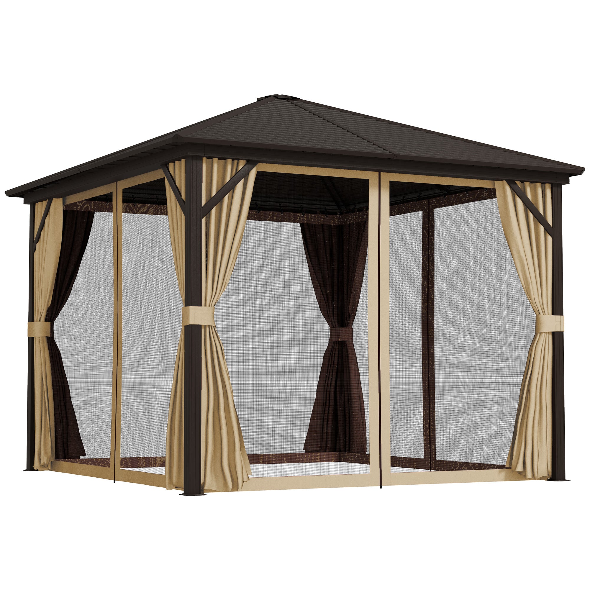 Outsunny 3x3m Hardtop Gazebo with Aluminium Frame, Curtains & Netting