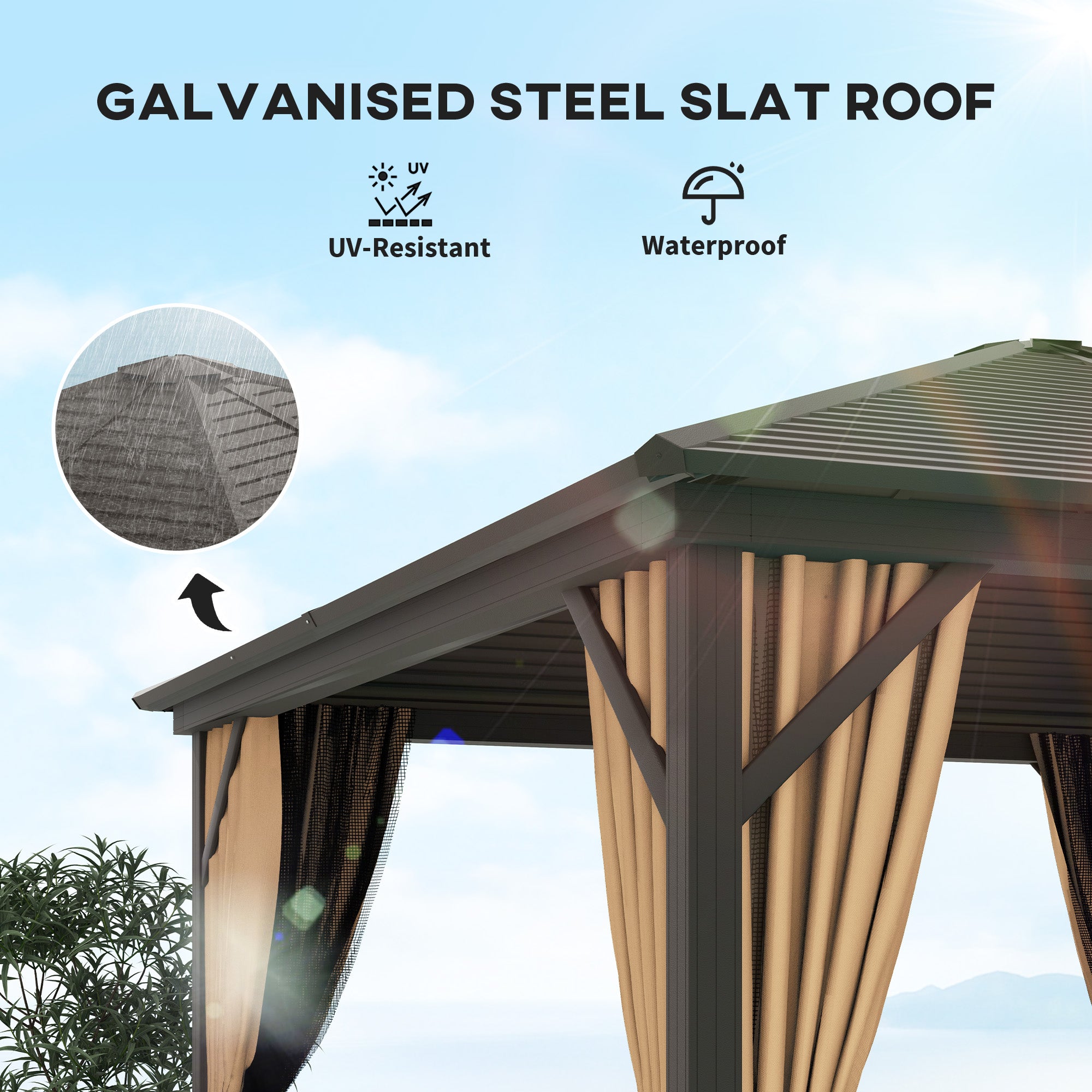 Outsunny 3x3m Hardtop Gazebo with Aluminium Frame, Curtains & Netting