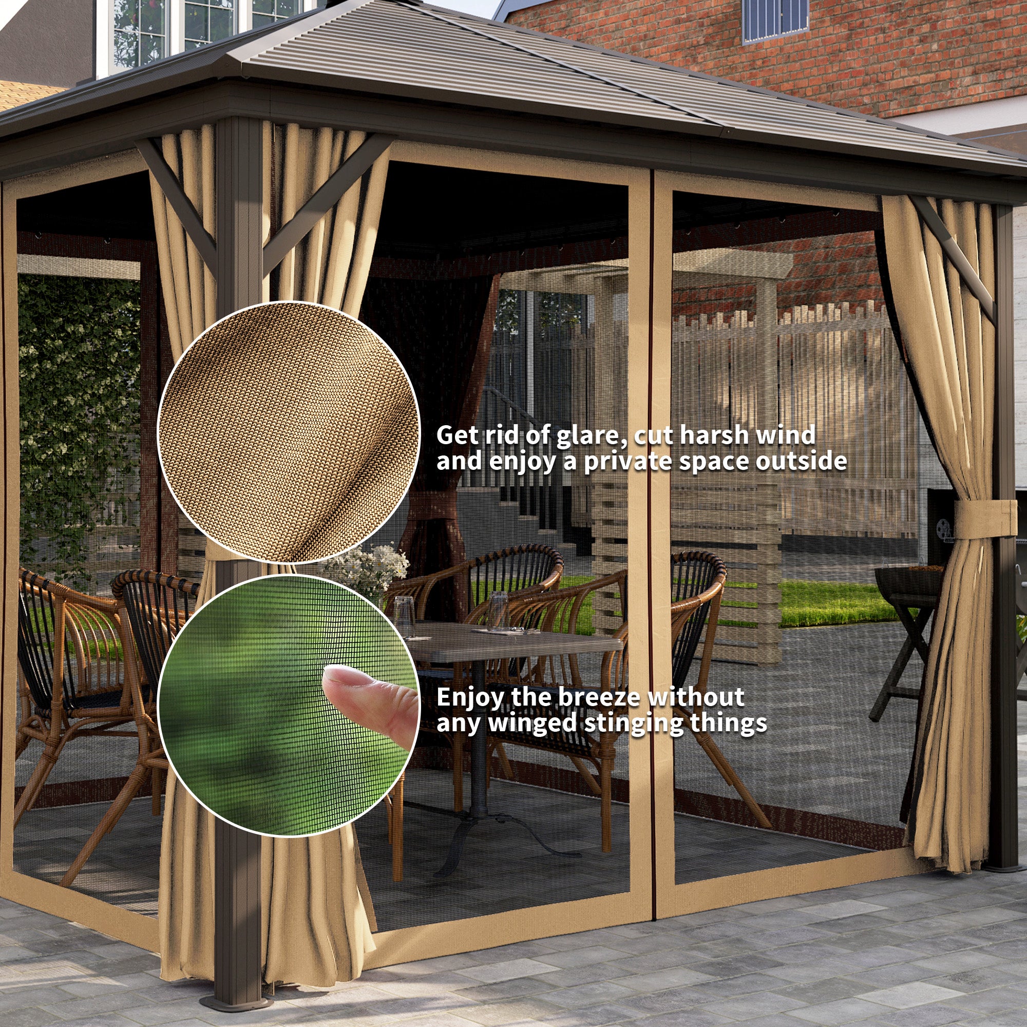 Outsunny 3x3m Hardtop Gazebo with Aluminium Frame, Curtains & Netting