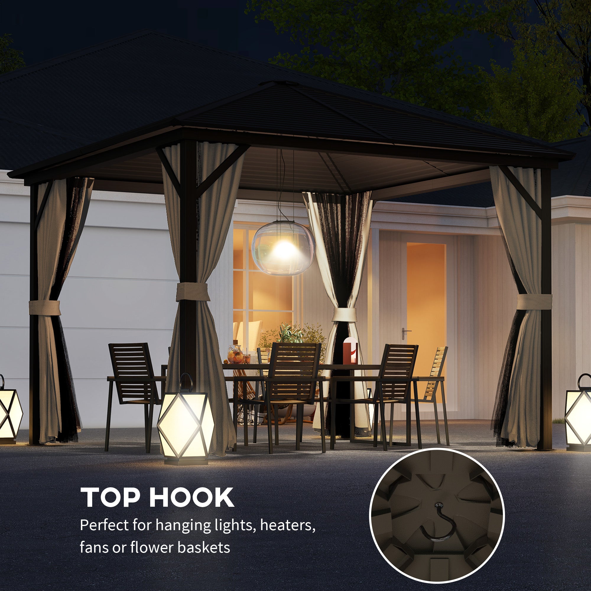 Outsunny 3x3m Hardtop Gazebo with Aluminium Frame, Curtains & Netting