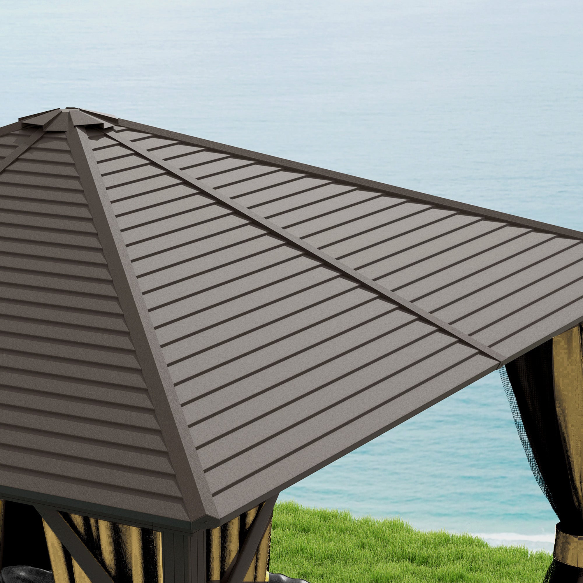 Outsunny 3x3m Hardtop Gazebo with Aluminium Frame, Curtains & Netting