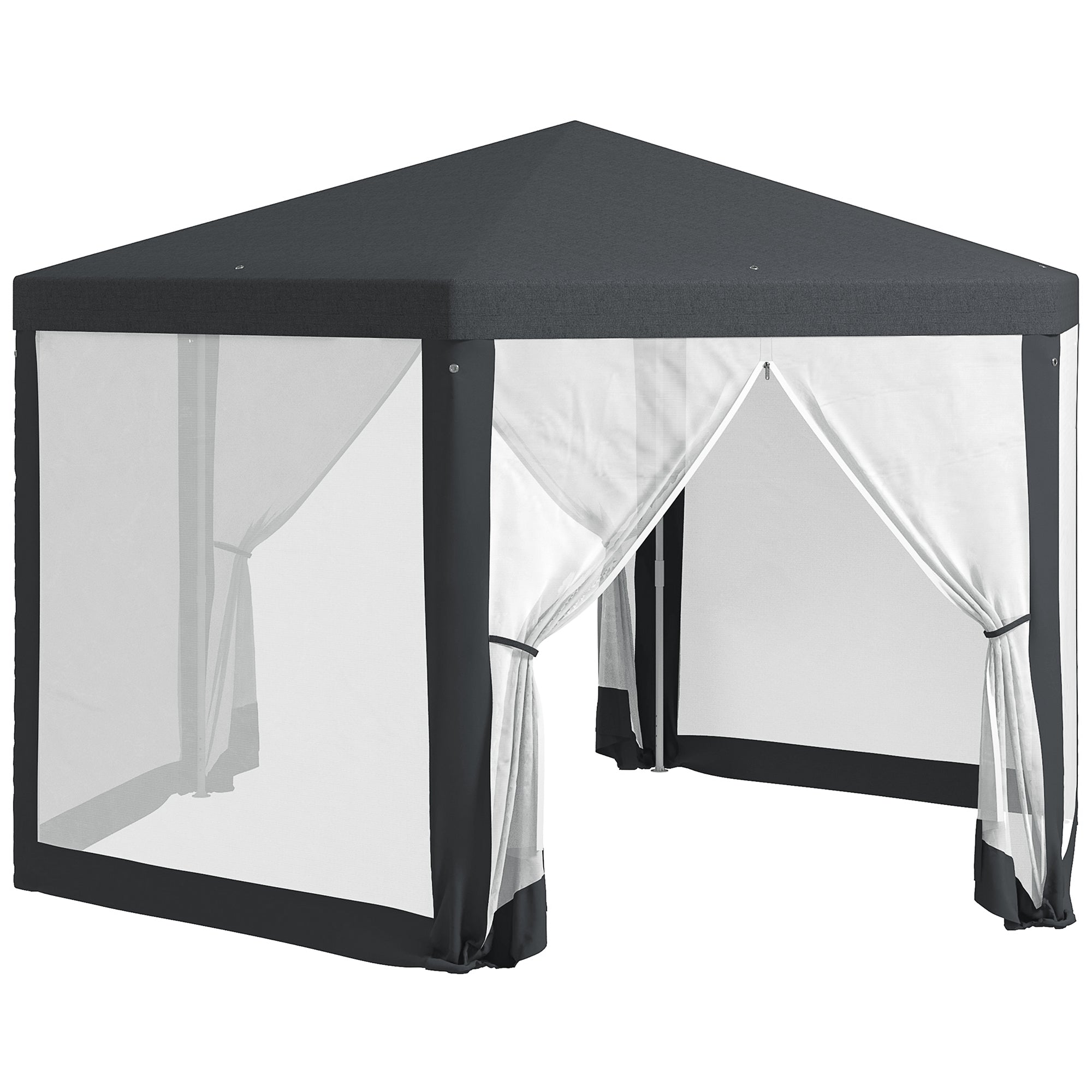 Outsunny Hexagonal Outdoor Gazebo with Netting Walls, Dark Grey