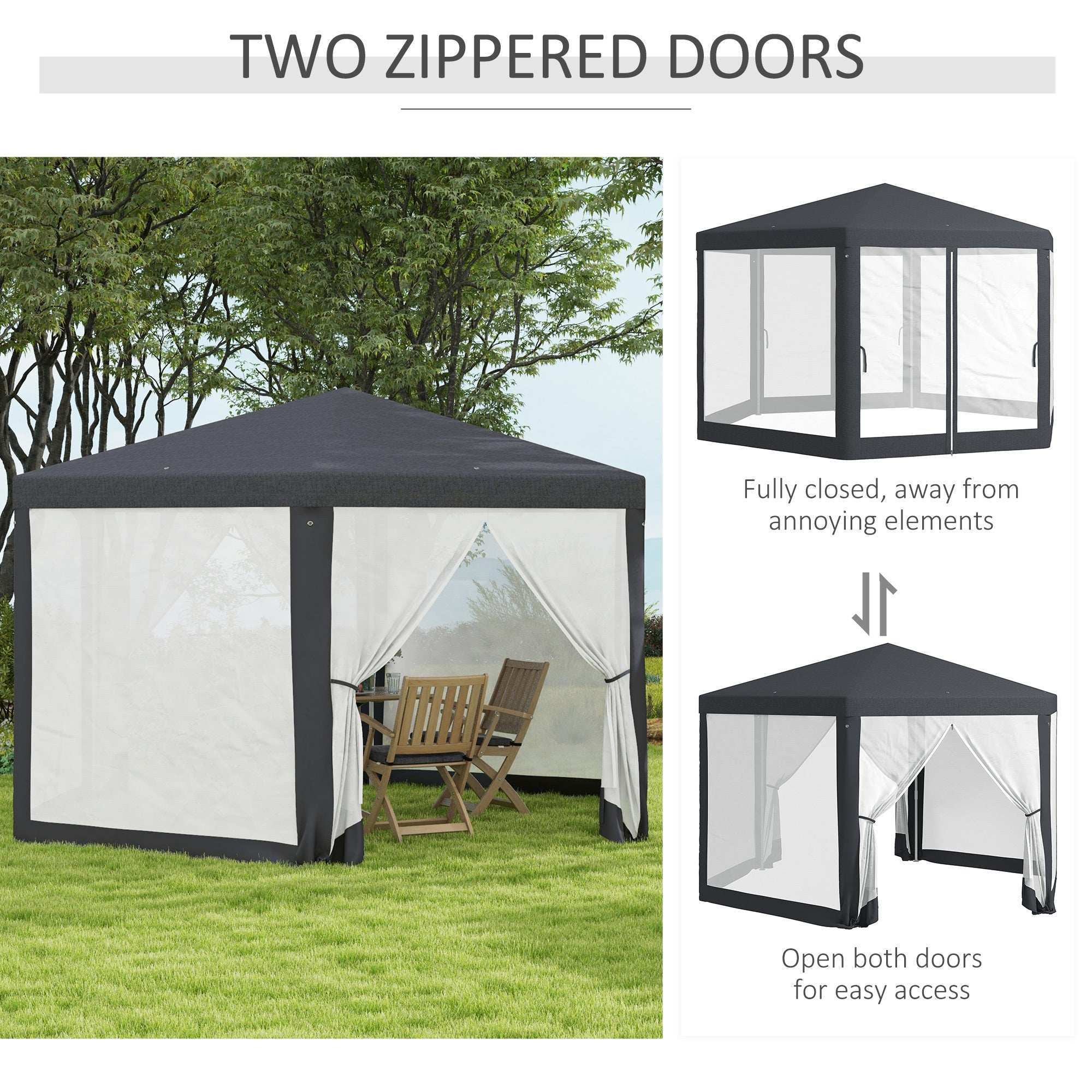 Outsunny Hexagonal Outdoor Gazebo with Netting Walls, Dark Grey