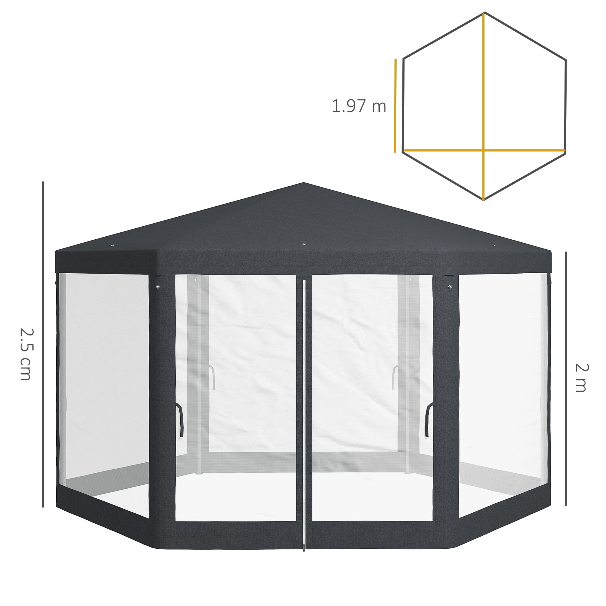 Outsunny Hexagonal Outdoor Gazebo with Netting Walls, Dark Grey