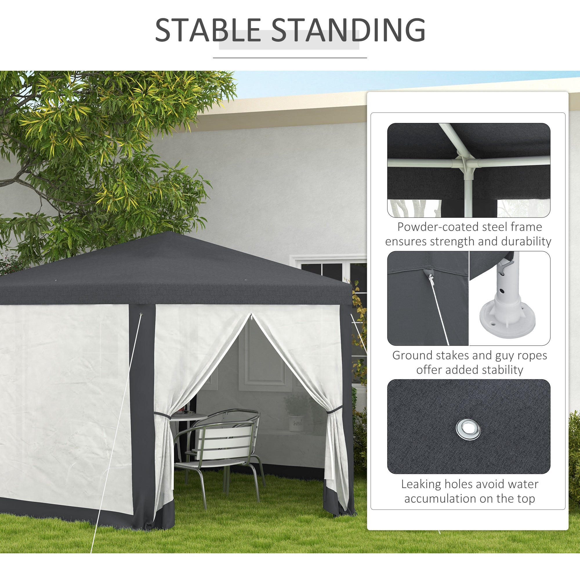Outsunny Hexagonal Outdoor Gazebo with Netting Walls, Dark Grey