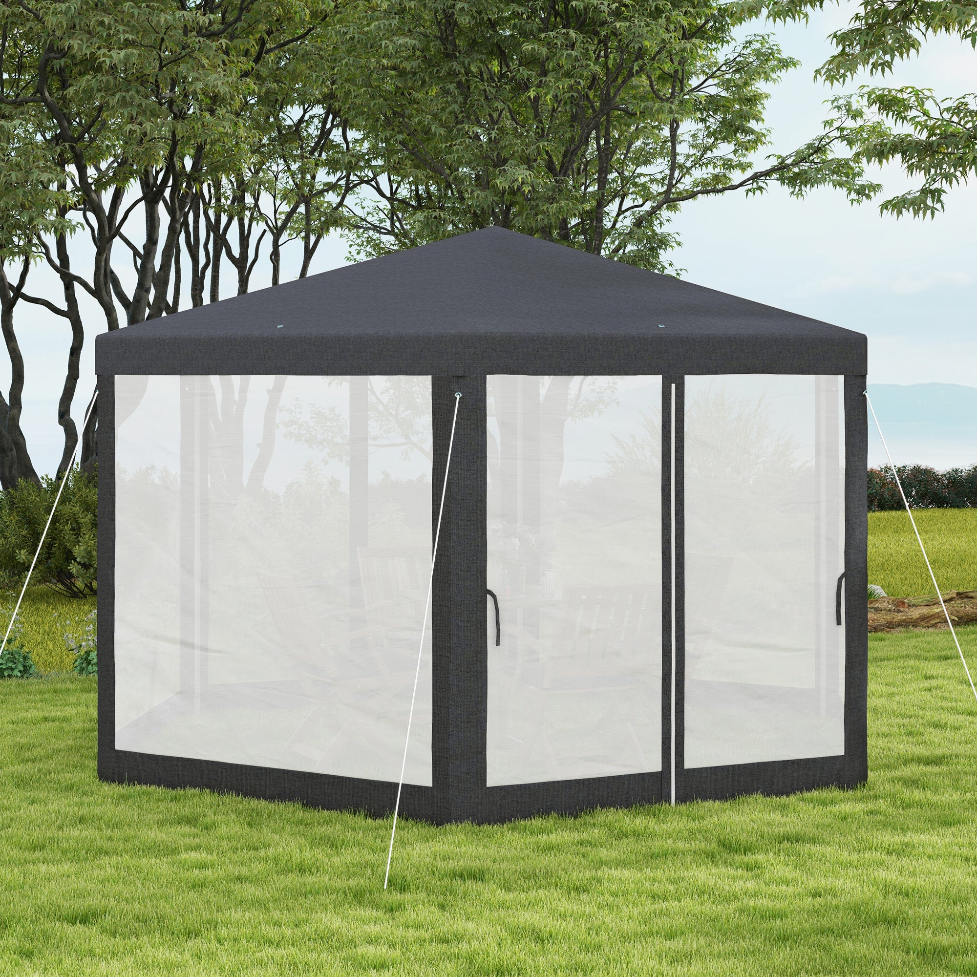 Outsunny Hexagonal Outdoor Gazebo with Netting Walls, Dark Grey
