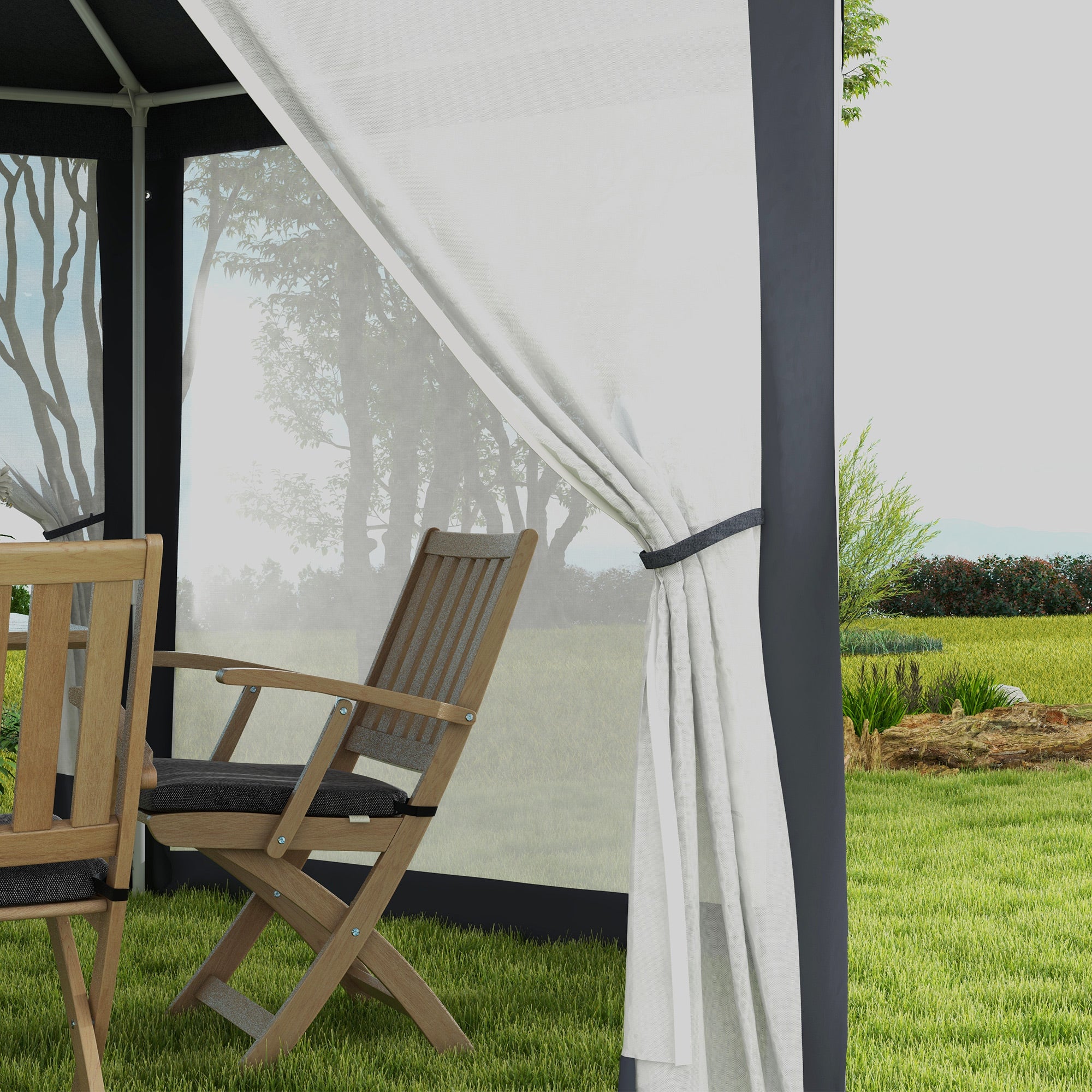 Outsunny Hexagonal Outdoor Gazebo with Netting Walls, Dark Grey
