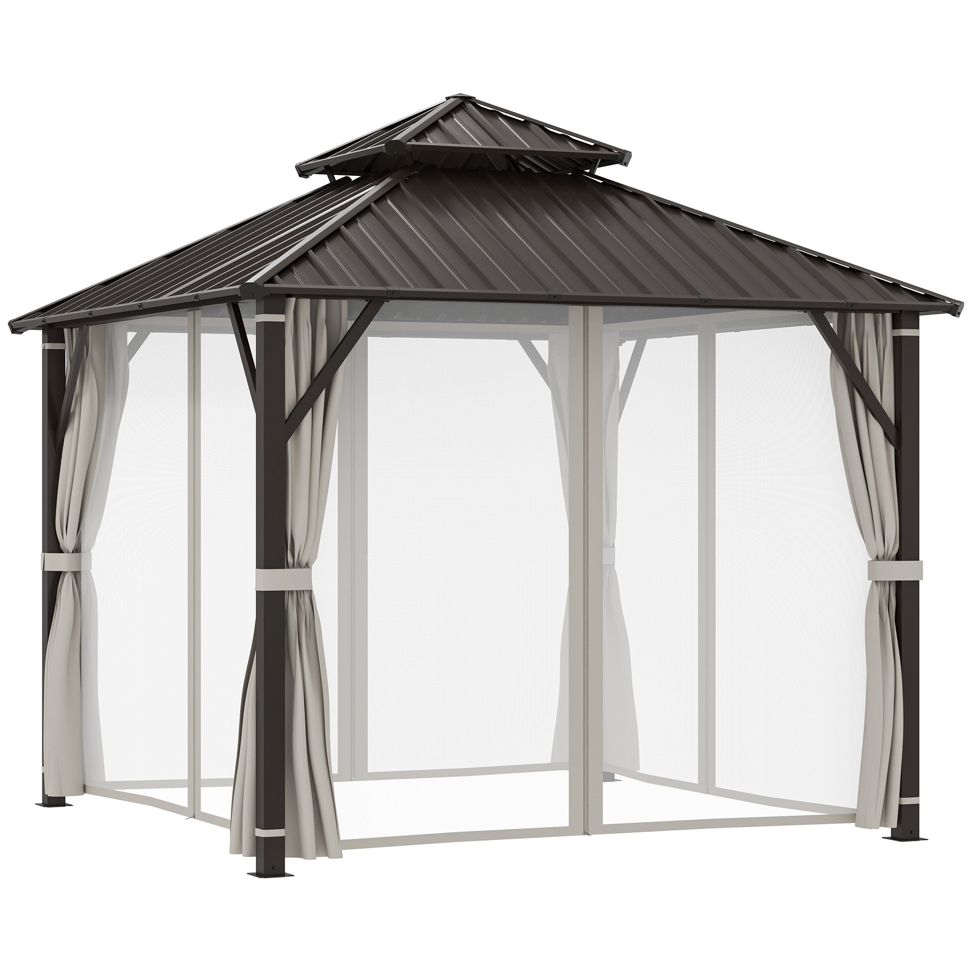 Outsunny 3x3m Hardtop Gazebo with Metal Roof, Curtains and Netting