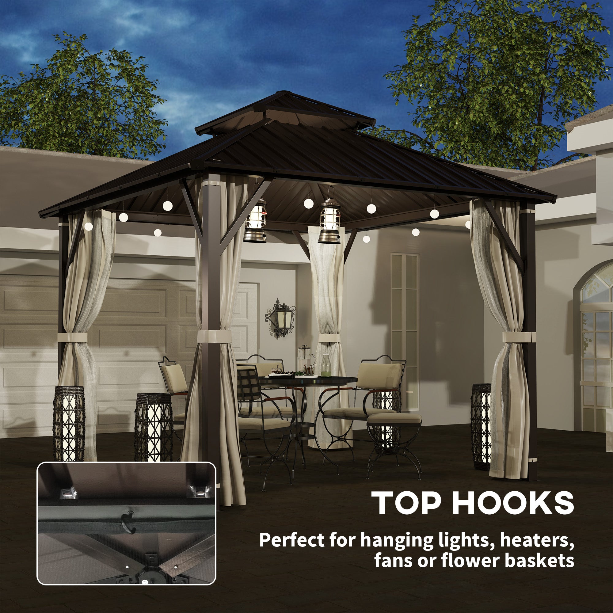 Outsunny 3x3m Hardtop Gazebo with Metal Roof, Curtains and Netting