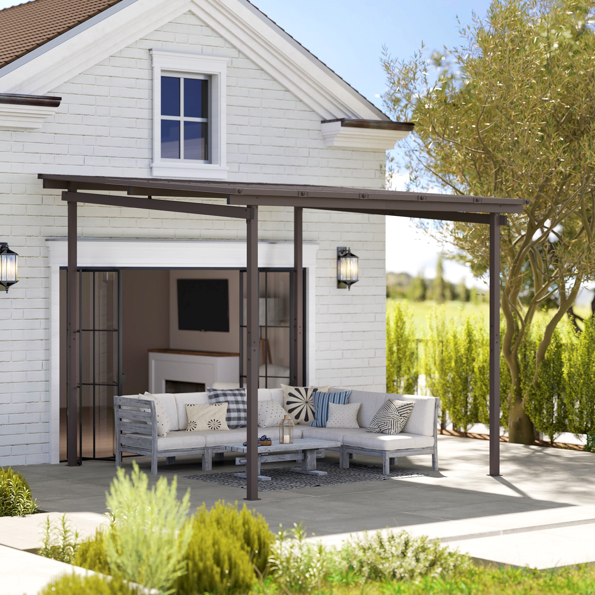 Outsunny 3 x 3m Waterproof Metal Lean-To Pergola, Easy Assembly