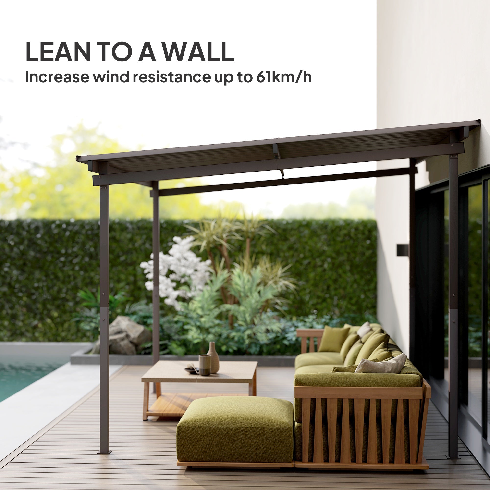 Outsunny 3 x 3m Waterproof Metal Lean-To Pergola, Easy Assembly