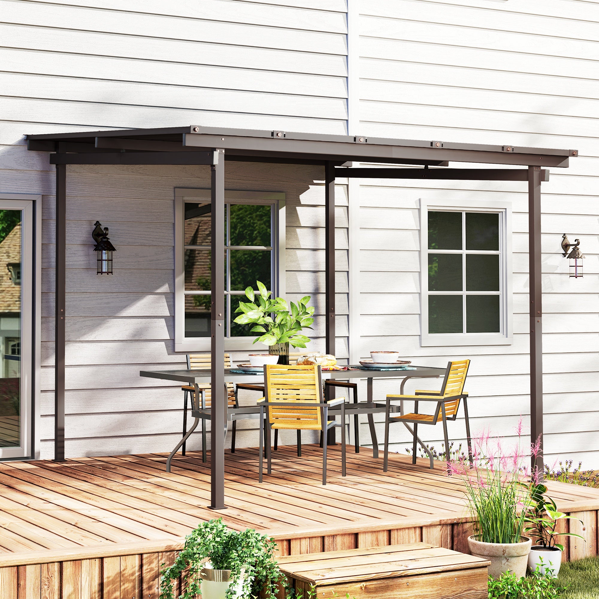 Outsunny 3 x 3m Waterproof Metal Lean-To Pergola, Easy Assembly
