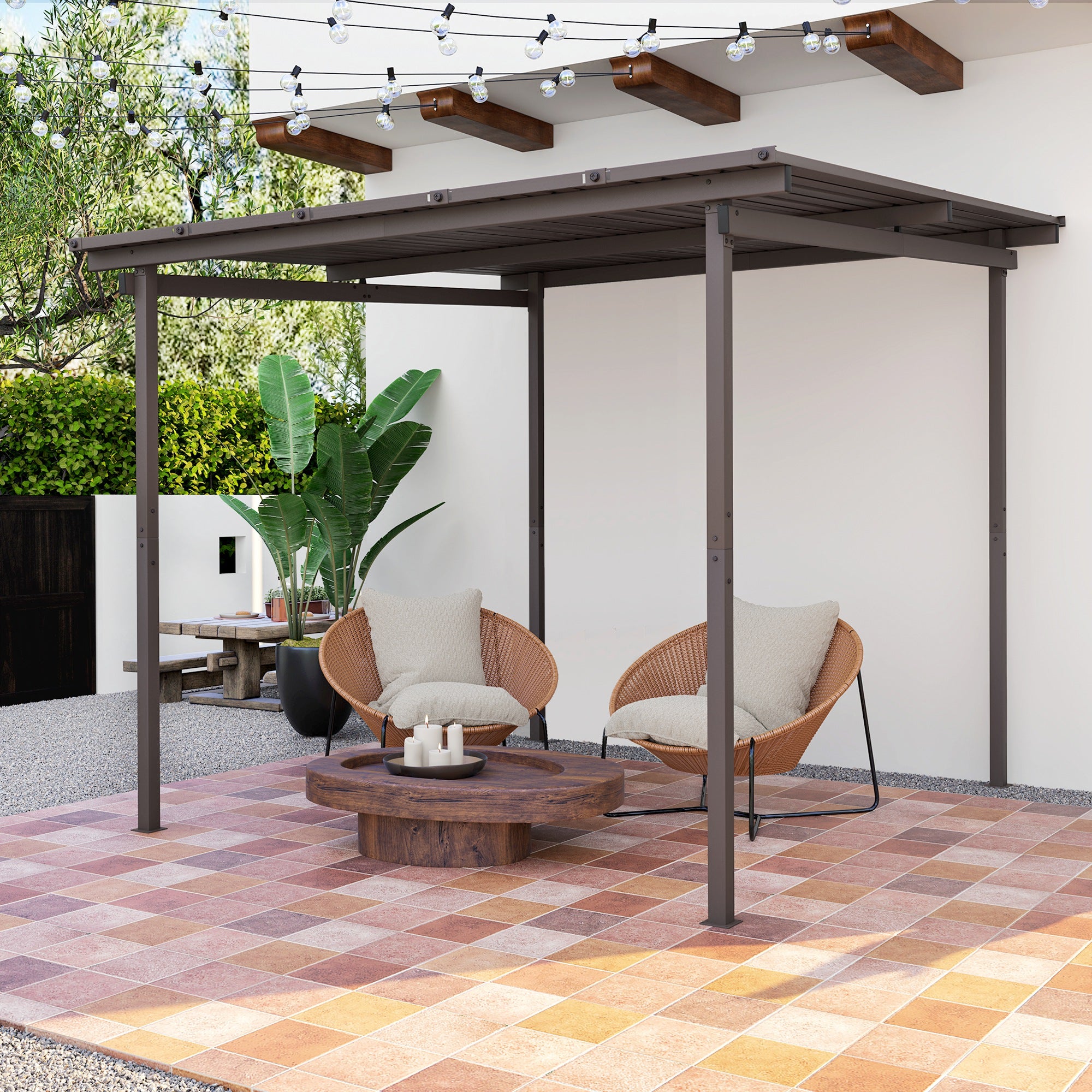 Outsunny 3 x 3m Waterproof Metal Lean-To Pergola, Easy Assembly
