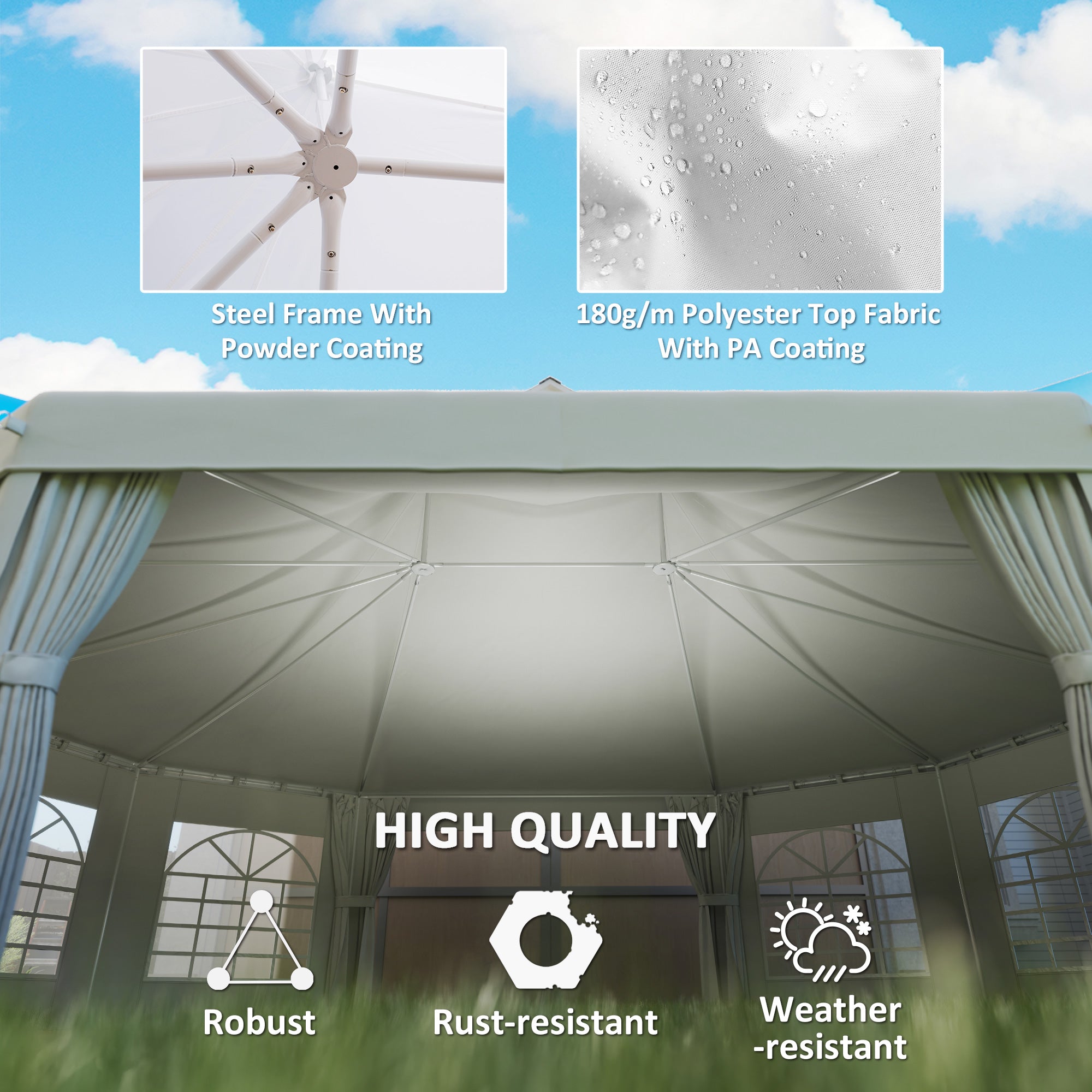 Outsunny 10-Sided Heavy Duty Outdoor Party Gazebo Tent Marquee