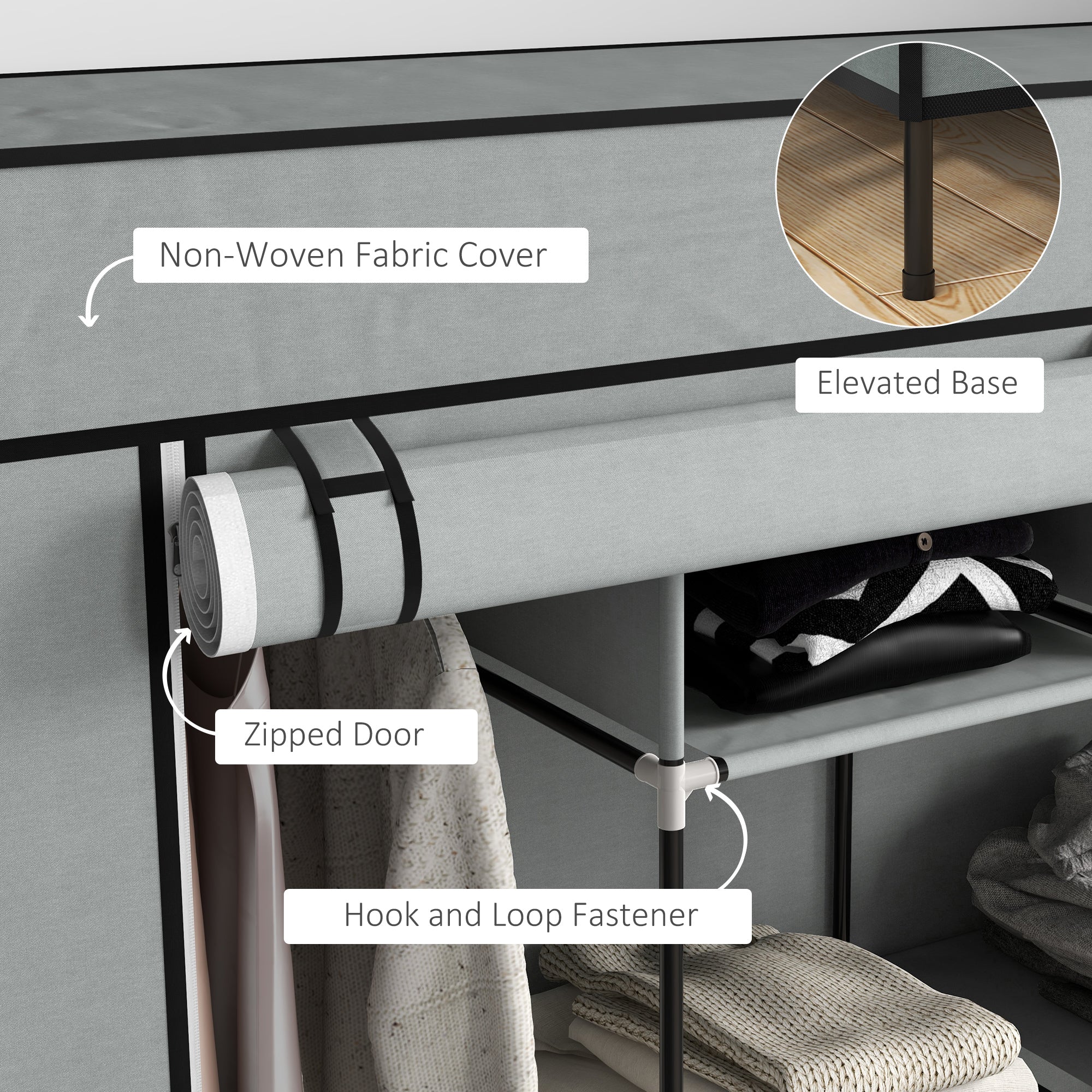 HOMCOM Fabric Wardrobe Closet with 10 Compartments, 2 Hanging Rails