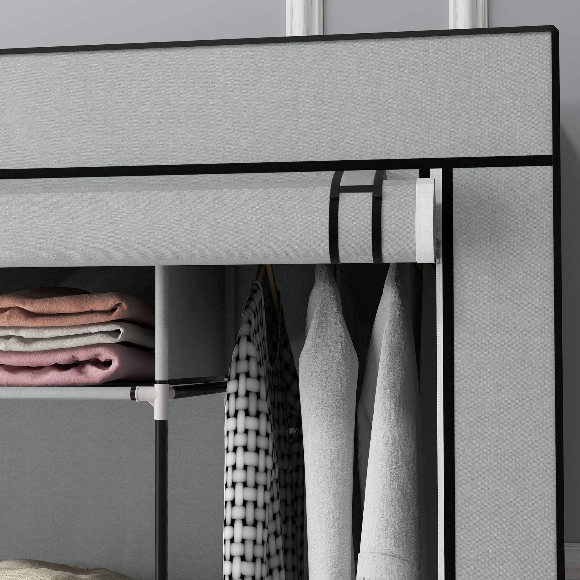 HOMCOM Fabric Wardrobe Closet with 10 Compartments, 2 Hanging Rails