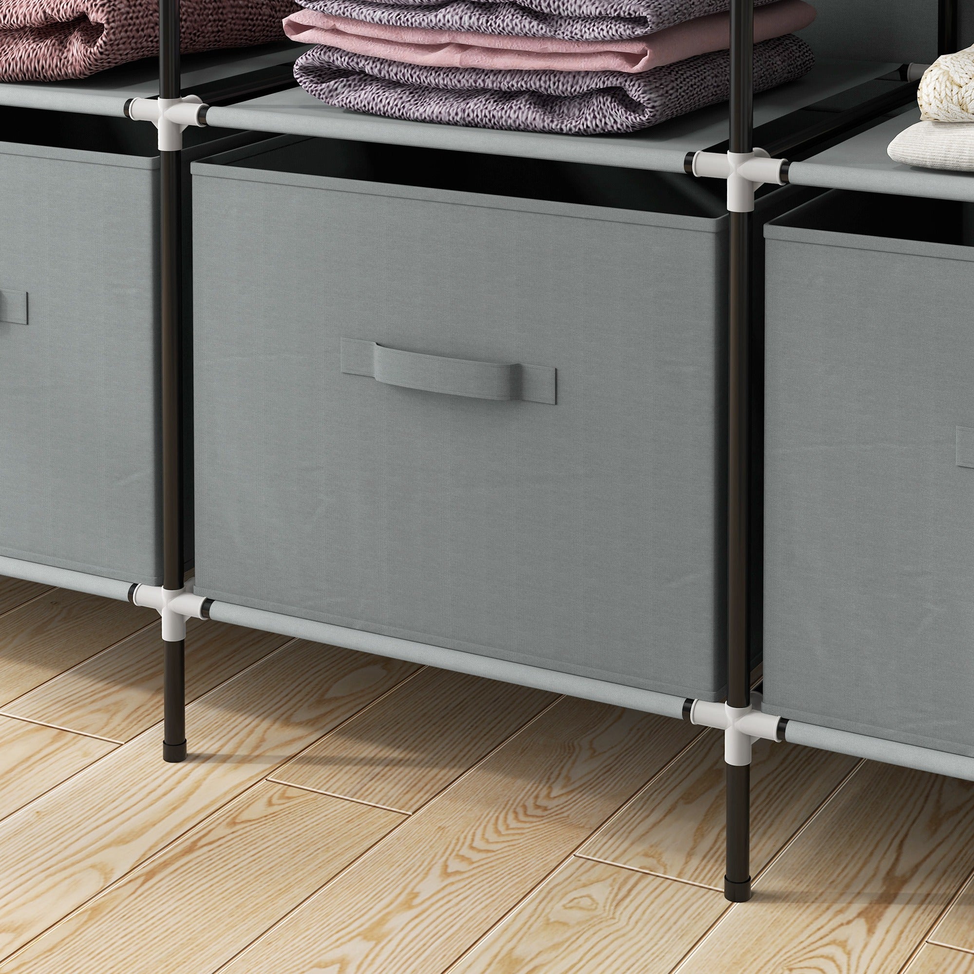 HOMCOM Fabric Wardrobe Closet with 10 Compartments, 2 Hanging Rails
