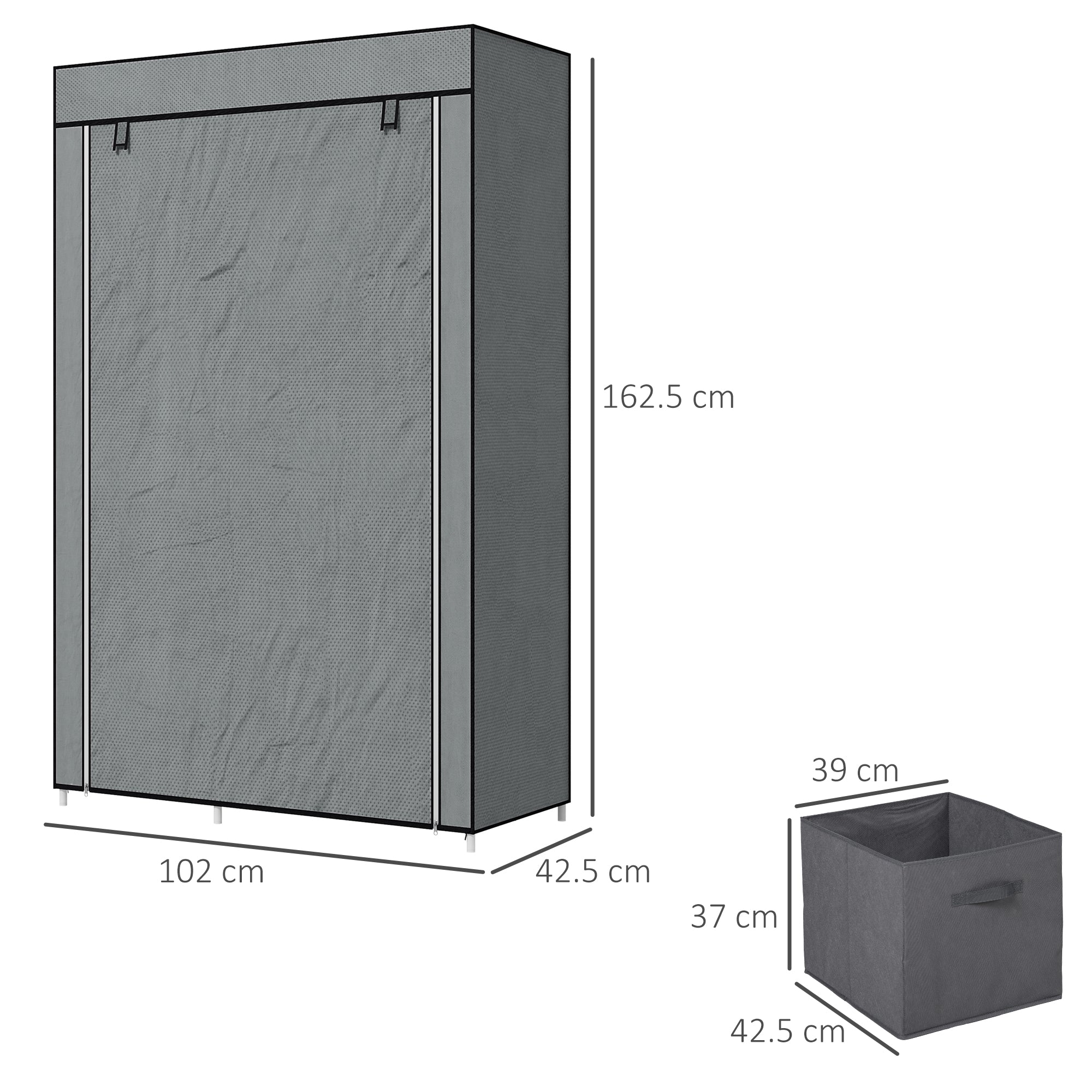 HOMCOM Portable Fabric Wardrobe with Drawers & Hanging Rail, Dark Grey