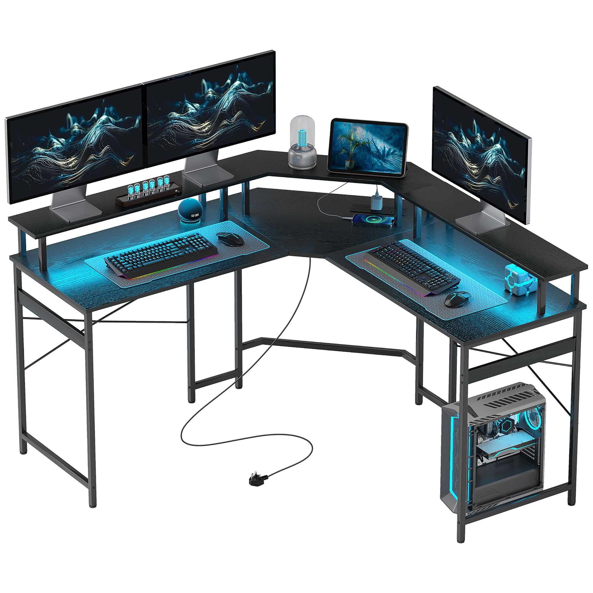 HOMCOM L-Shaped Corner Computer Desk with Monitor Stand, Black