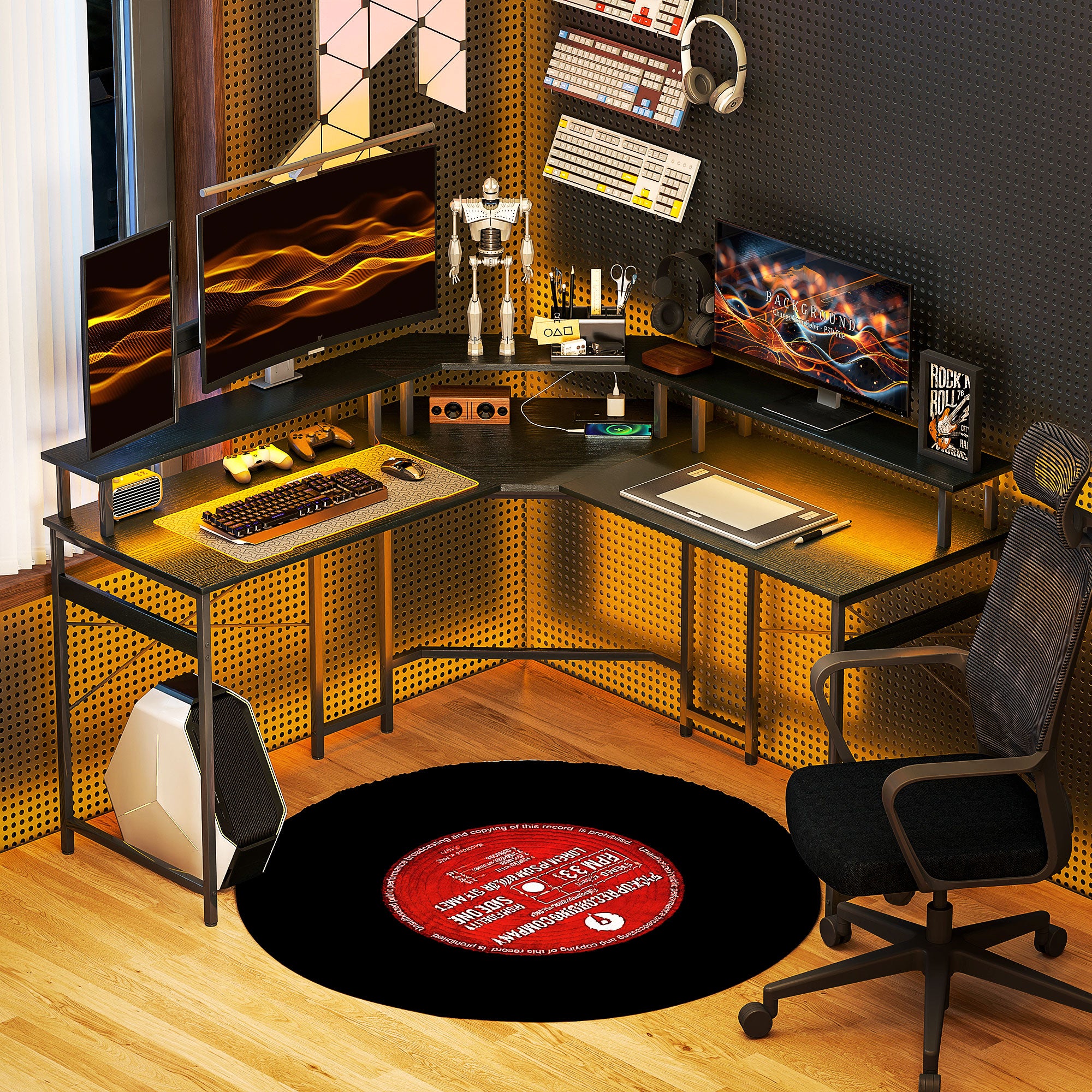 HOMCOM L-Shaped Corner Computer Desk with Monitor Stand, Black