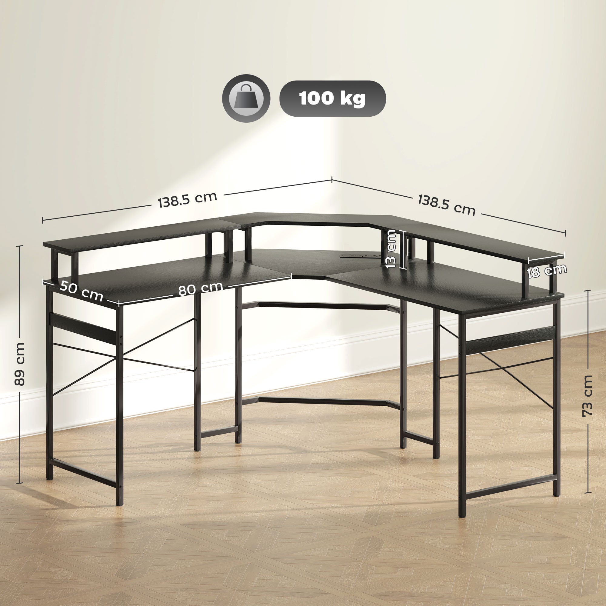 HOMCOM L-Shaped Corner Computer Desk with Monitor Stand, Black